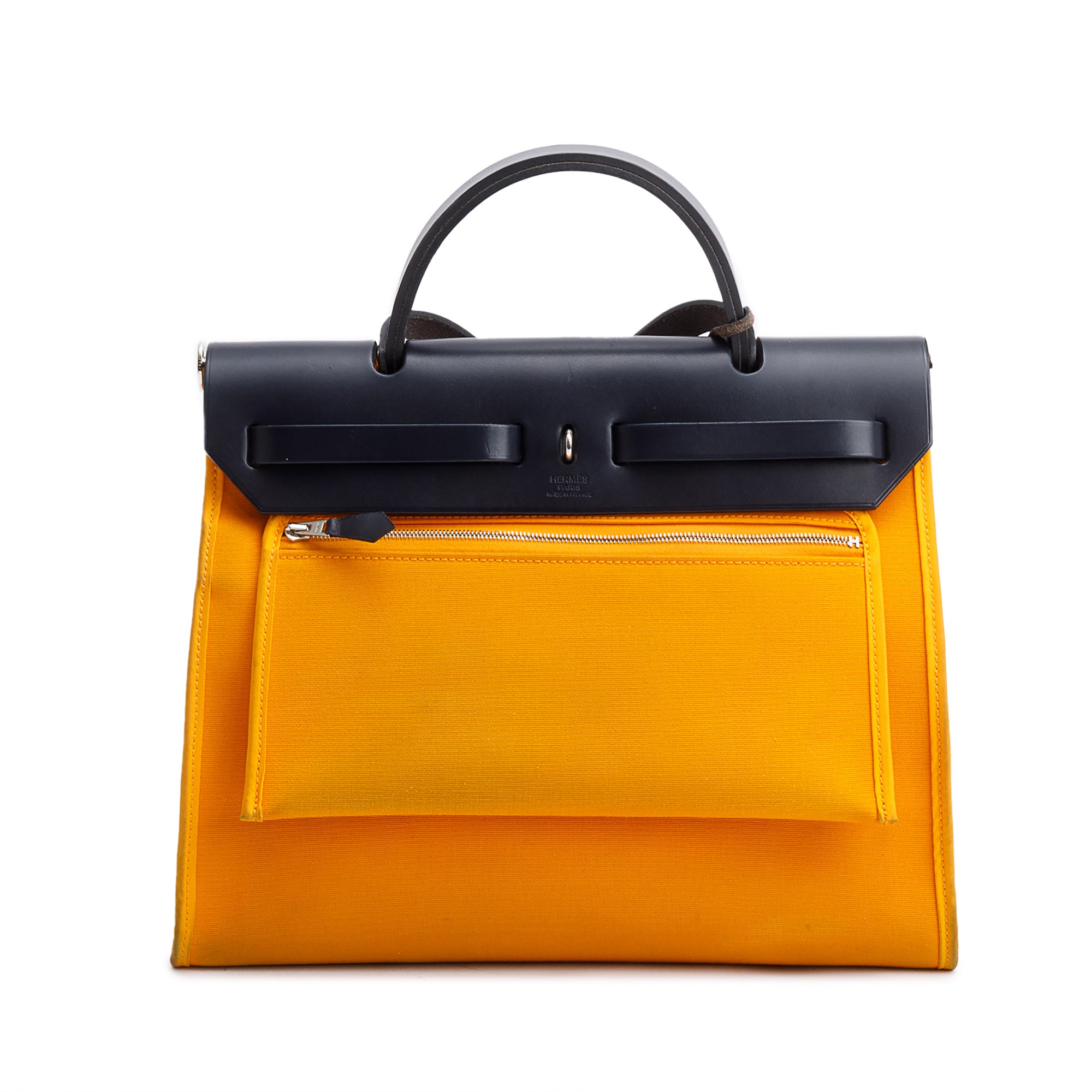 Hermes Jaune d'Or Toile H Blue Izmir Vache Hunter Herbag Zip 31 w/ Pouch