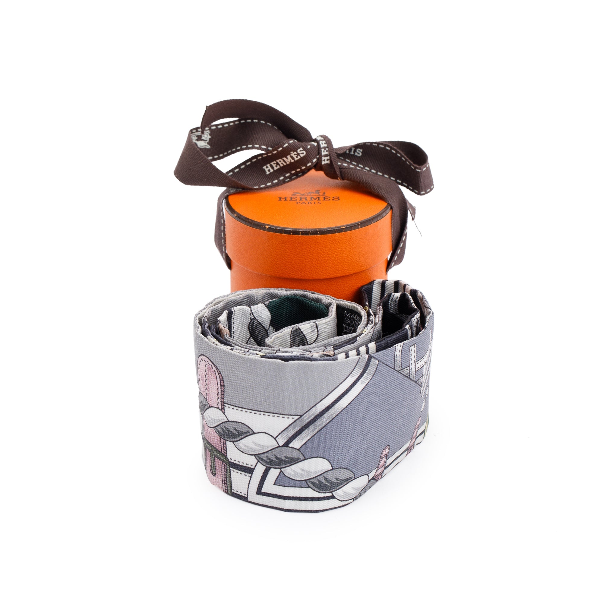 Hermes Anthracite Vieux Gris 'Grand Tenue' Silk Twilly w/ Box