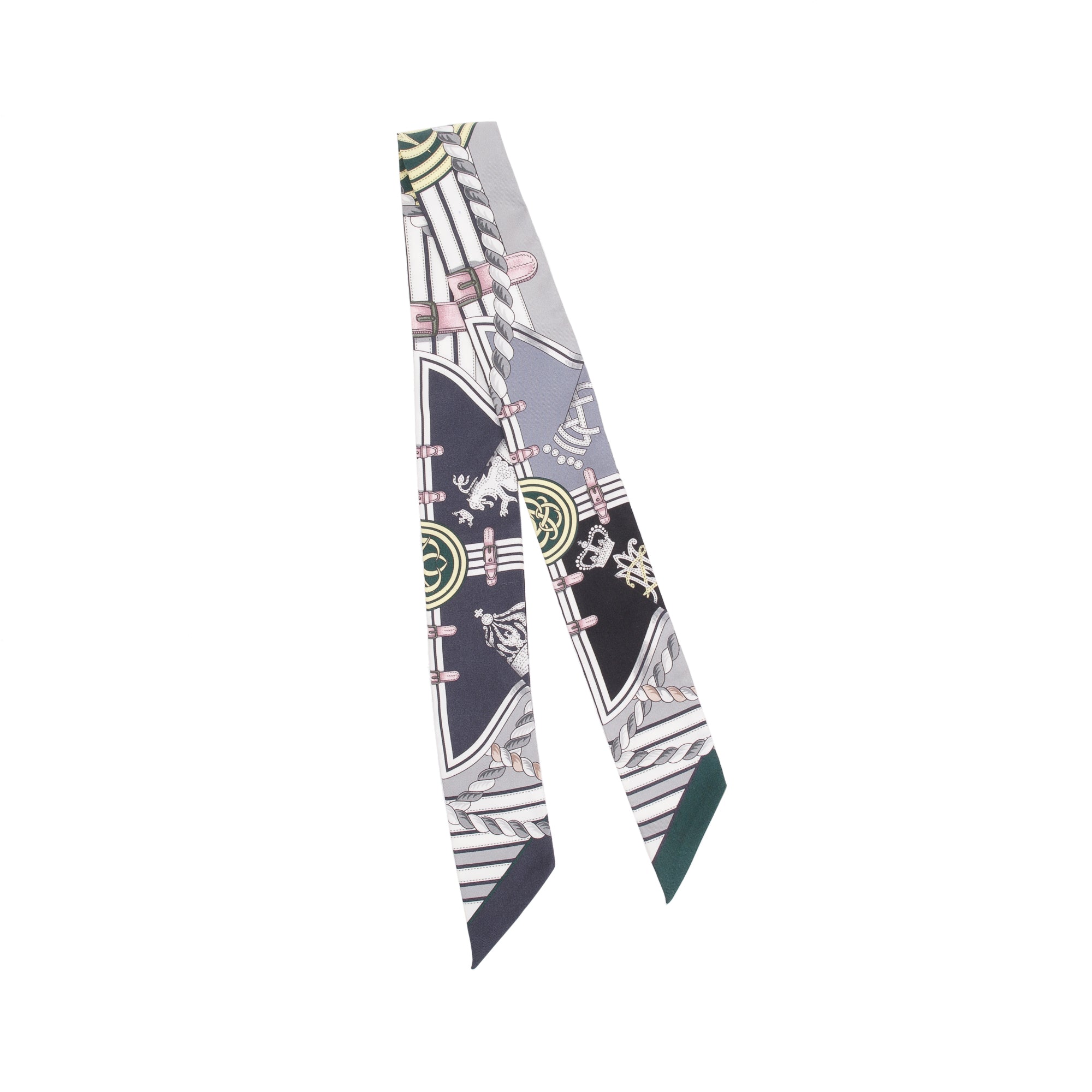 Hermes Anthracite Vieux Gris 'Grand Tenue' Silk Twilly w/ Box