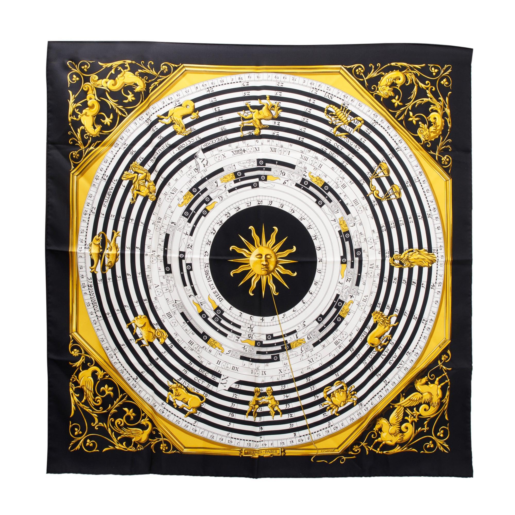 Hermes 'Astrologie' Black Multicolour Silk Scarf 90