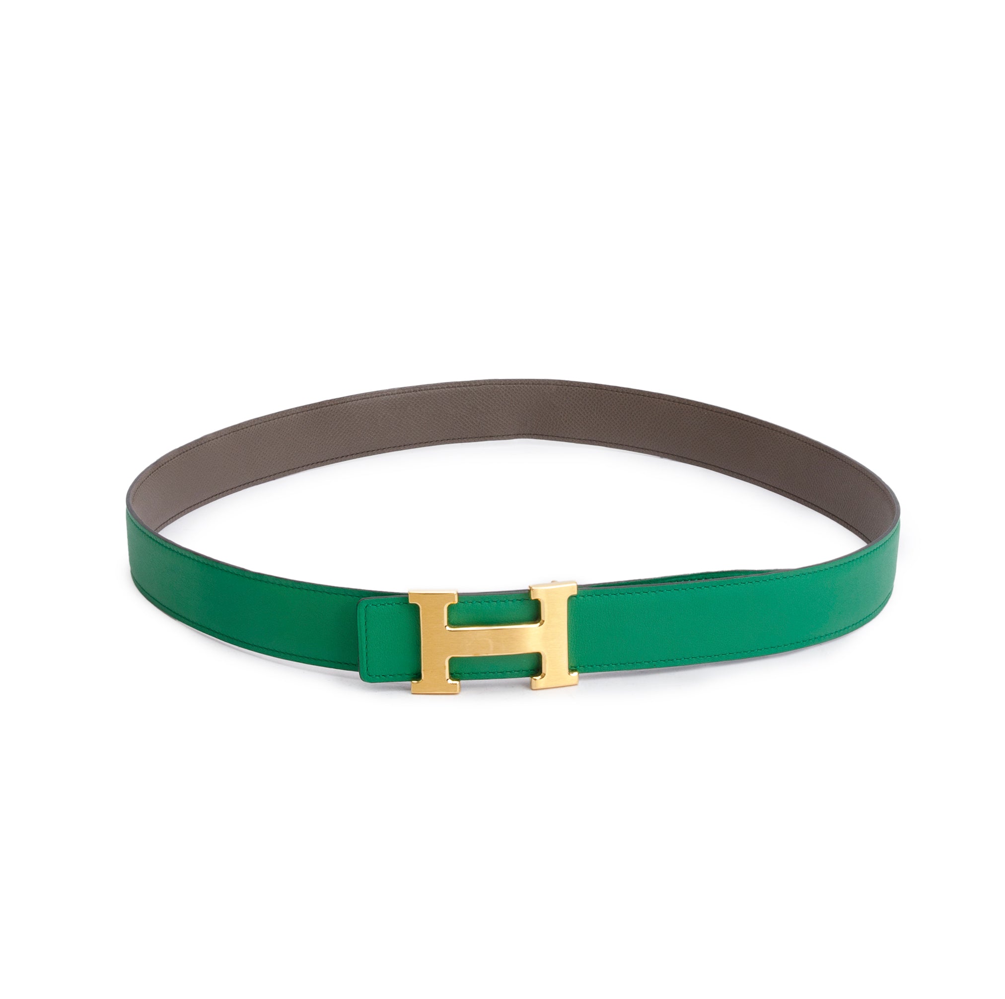 Hermes Bamboo Swift Etoupe Epsom Leather Reversible 32 mm H Belt Kit 100 w/ Box