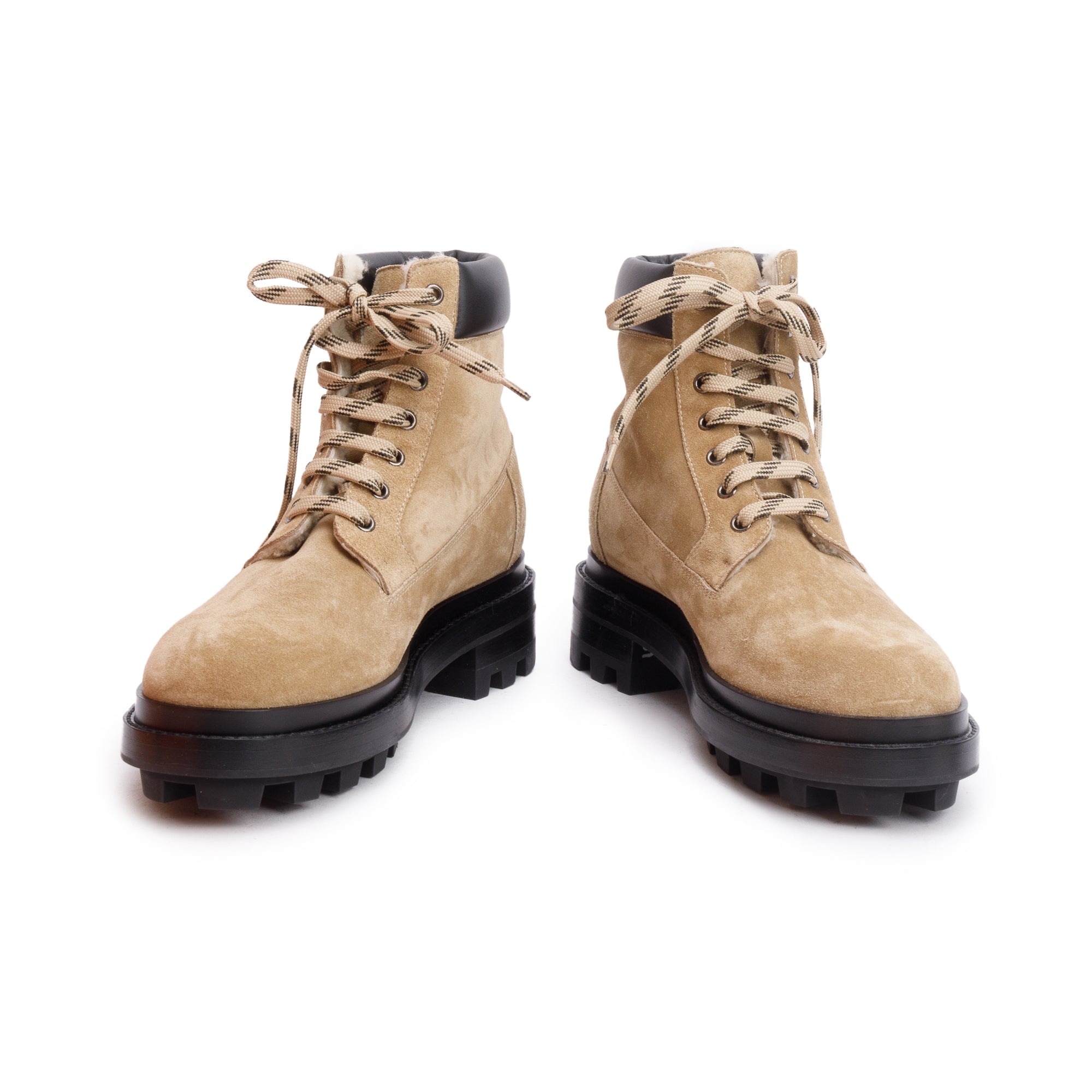 Hermes Beige Gobi/Noir Veau Velours Bottillons Fair Ankle Boots, Size 41 w/ Box