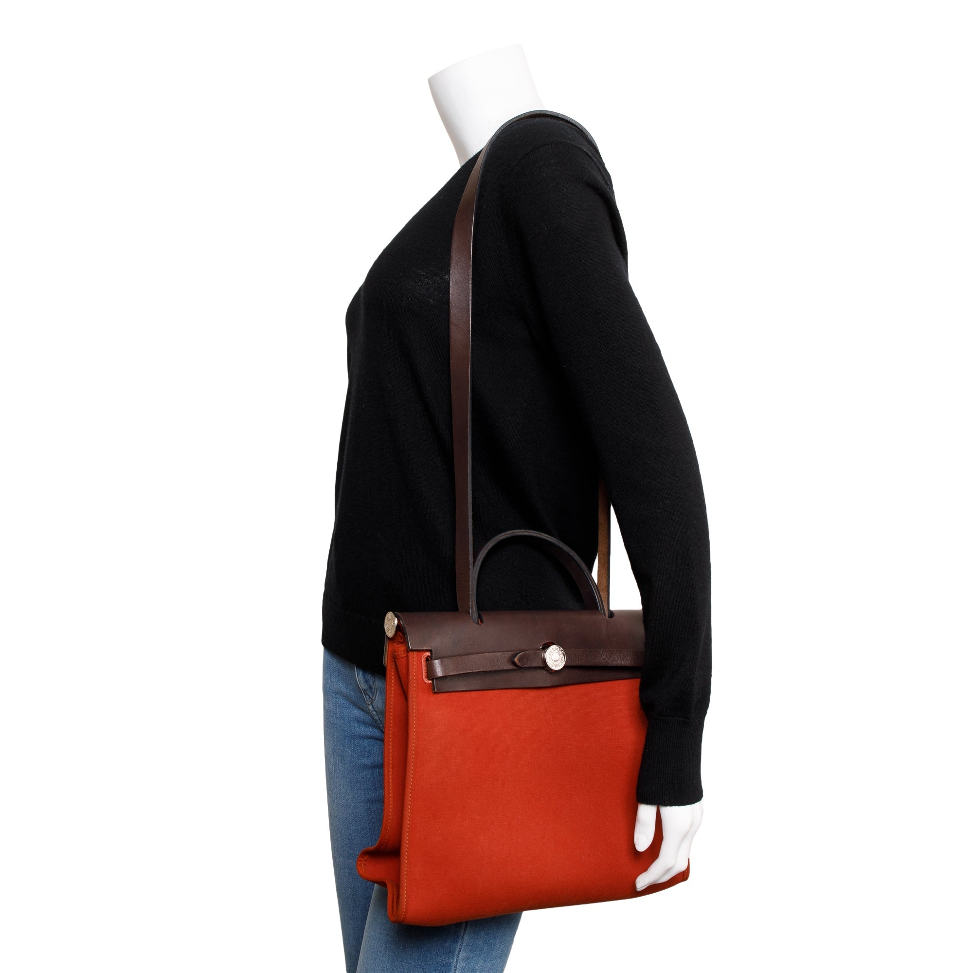 Hermes Beton Rouge Toile Militaire Vache Hunter Herbag Zip 31 w/ Pouch