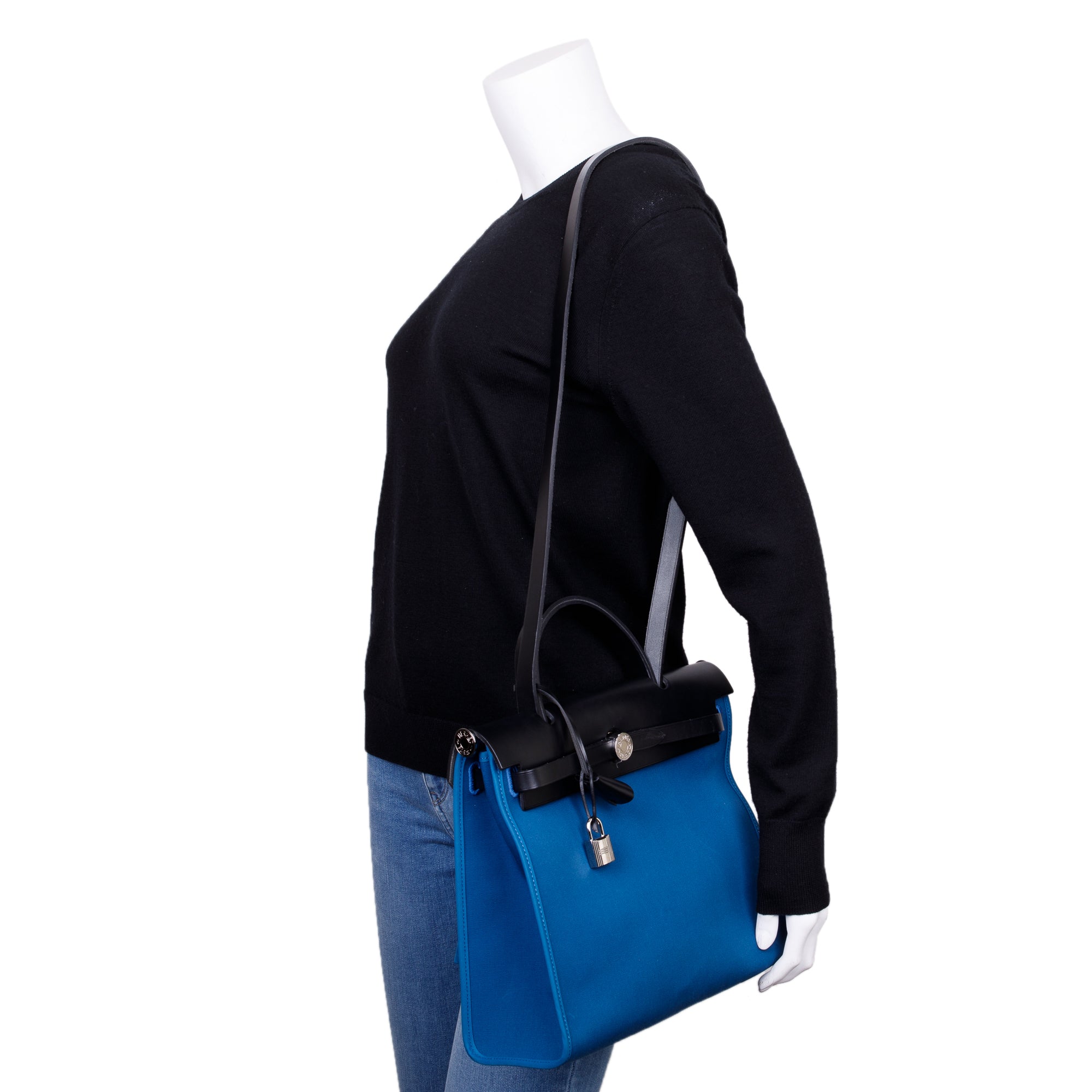 Hermes Black Blue De Malte Toile Vache Hunter Herbag Zip Retourne 31