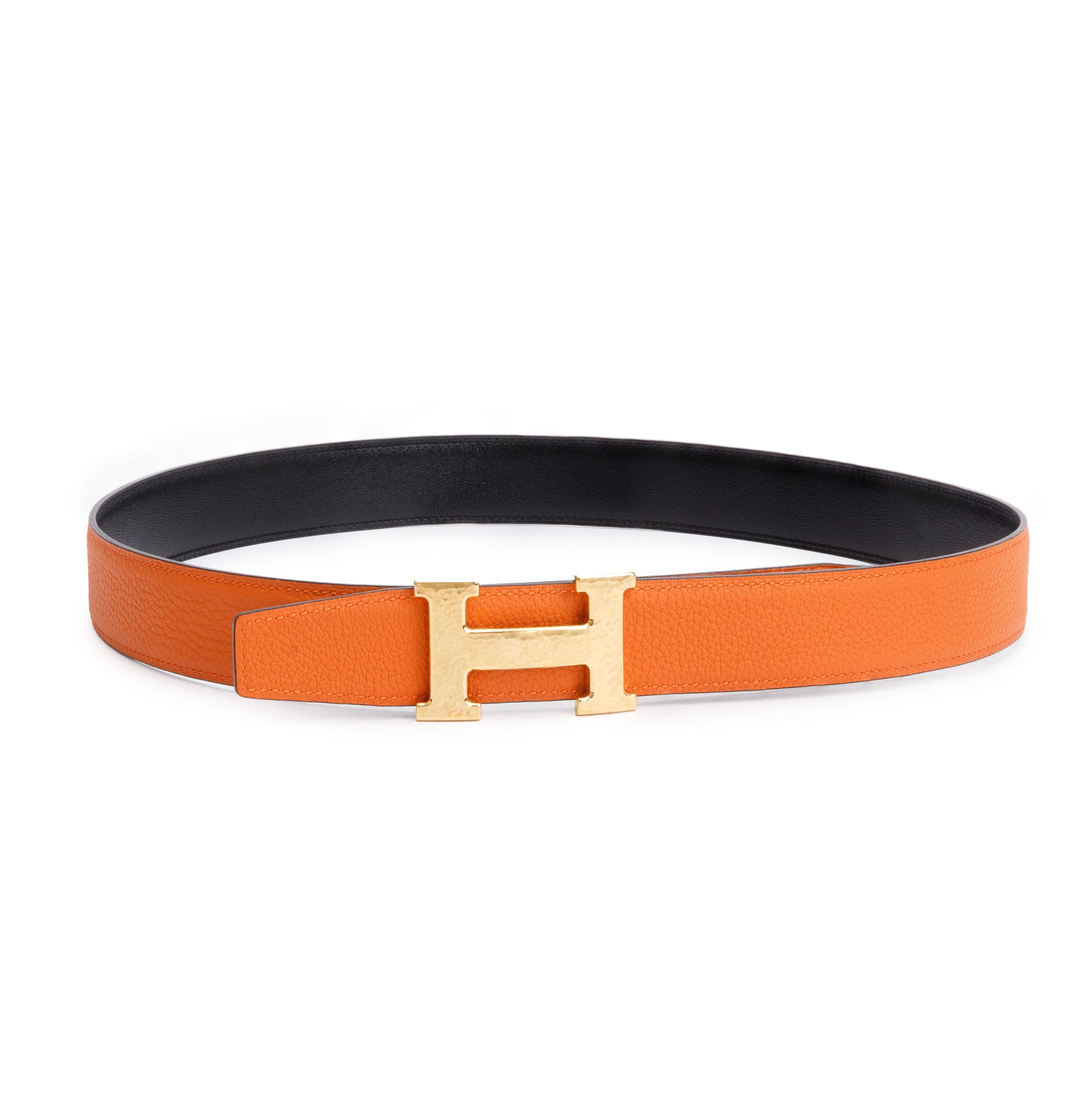 Hermes Black Box Orange Togo Leather Reversible 32 mm H Belt Kit 90 w/ Box
