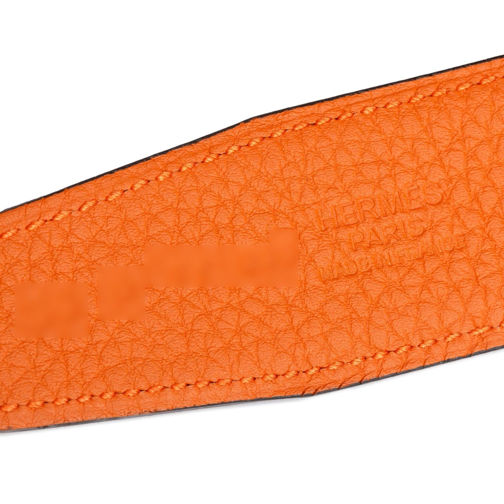 Hermes Black Box Orange Togo Leather Reversible 32 mm H Belt Kit 90 w/ Box