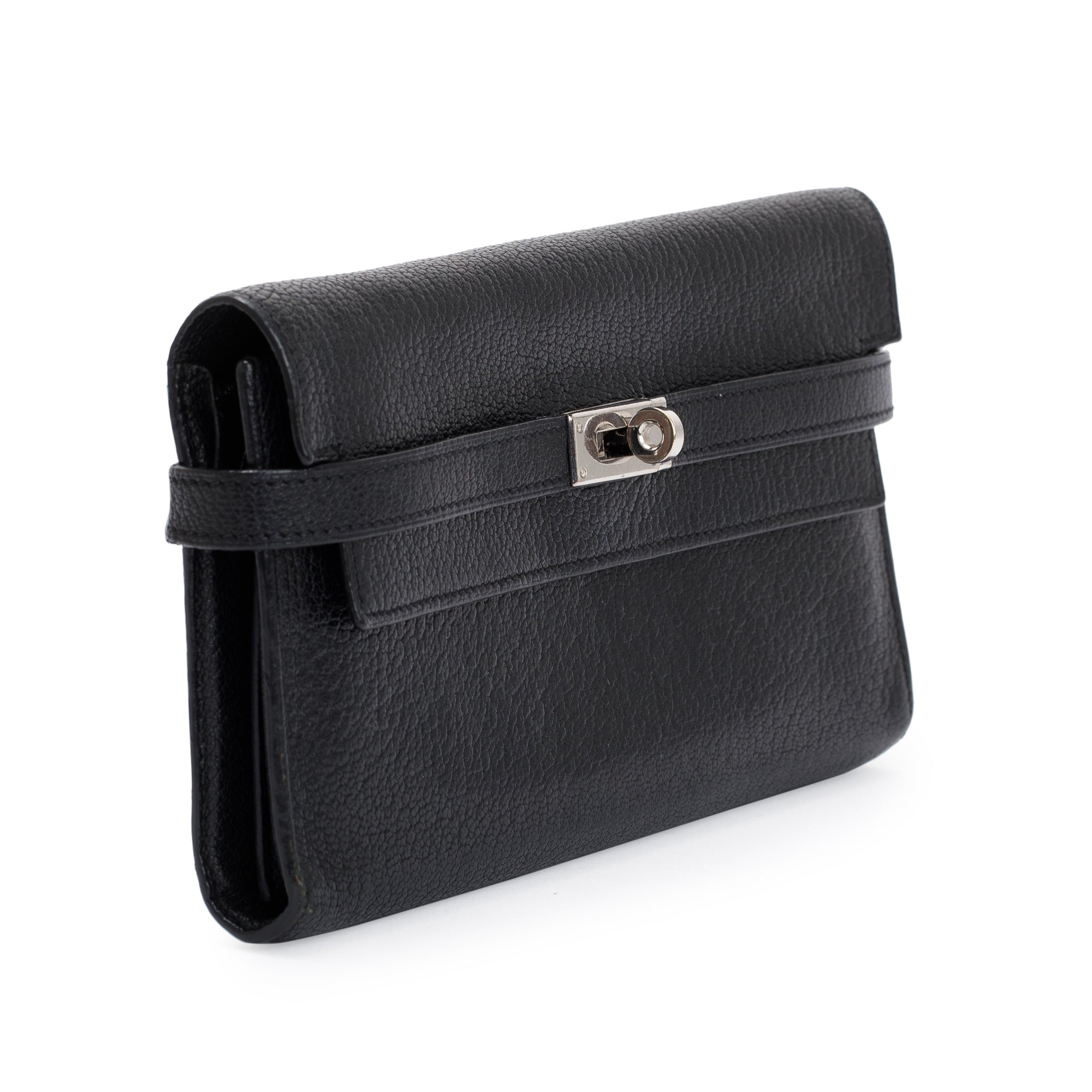 Hermes Black Chevre Mysore Goatskin Classic Kelly Longue Wallet