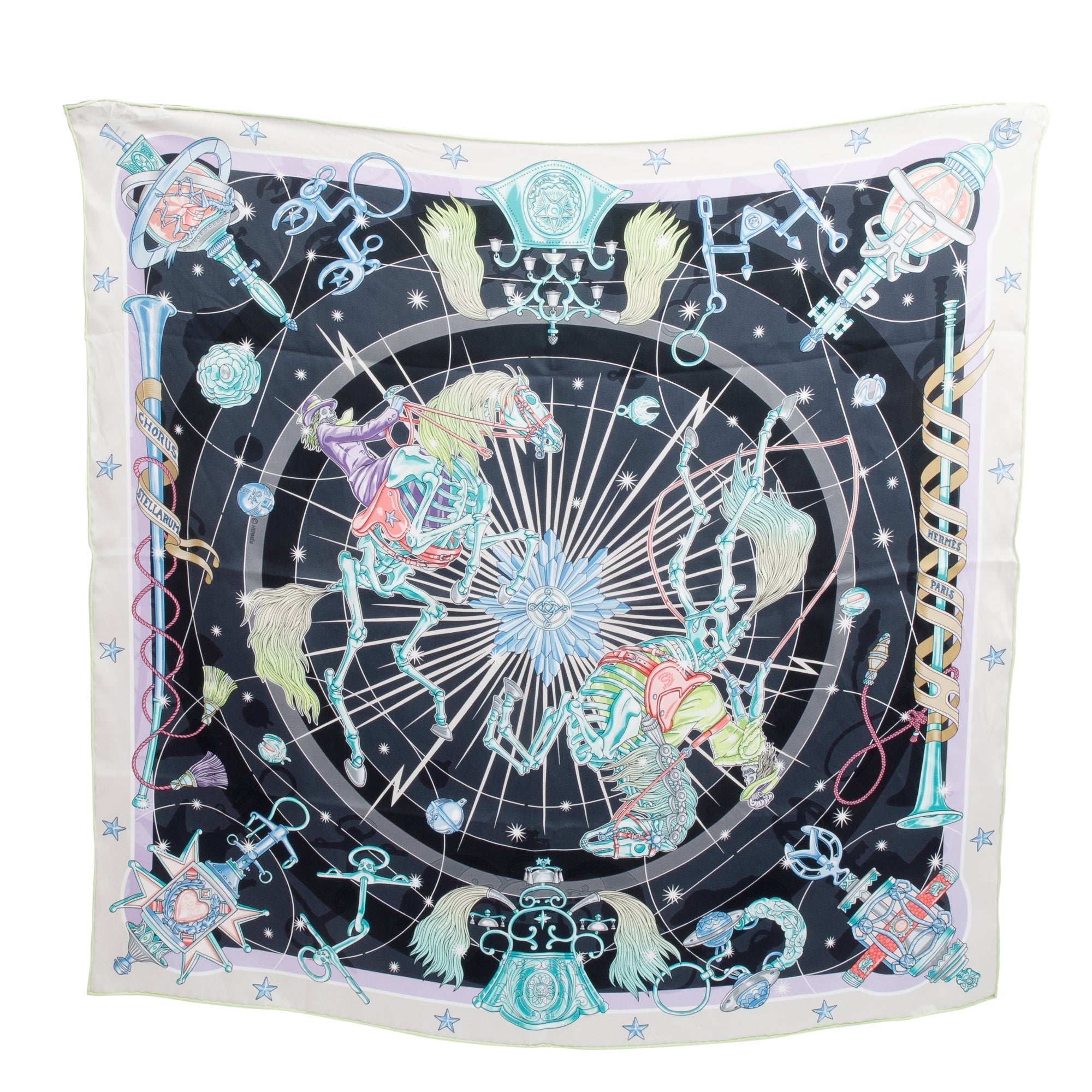 Hermes Black 'Chorus Stellarum' Silk Scarf 70 w/ Box