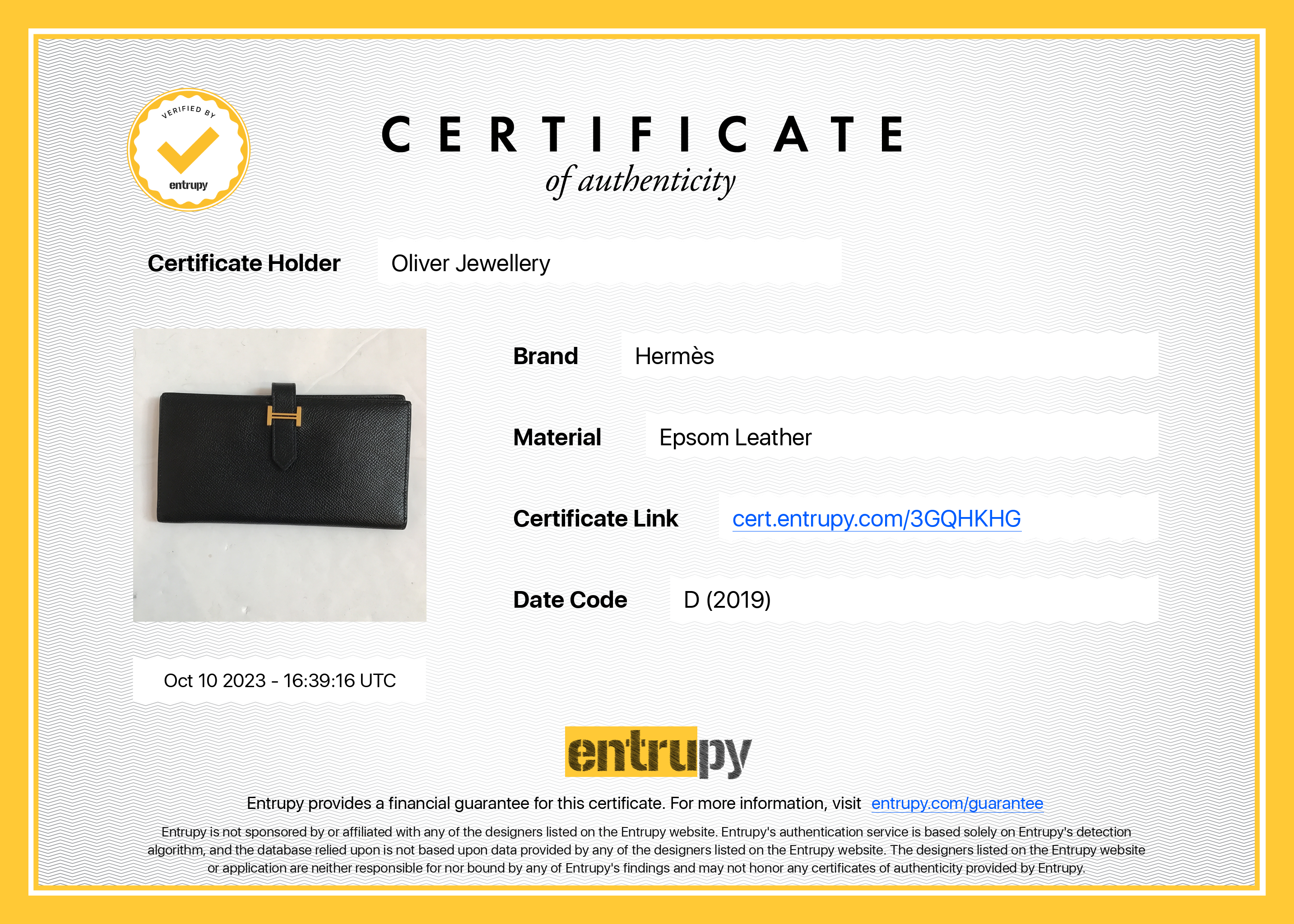 Hermes Black Epsom Leather Bearn Gusset Wallet