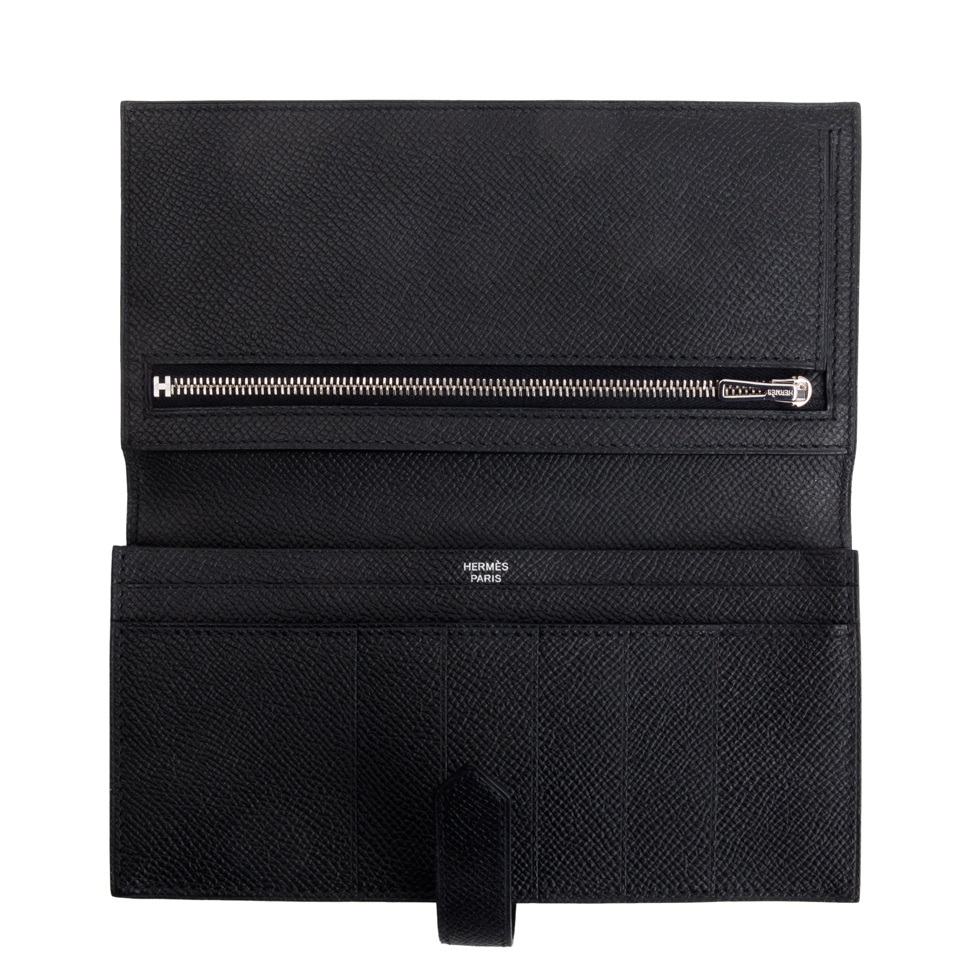 Hermes Black Epsom Leather Bearn Gusset Wallet