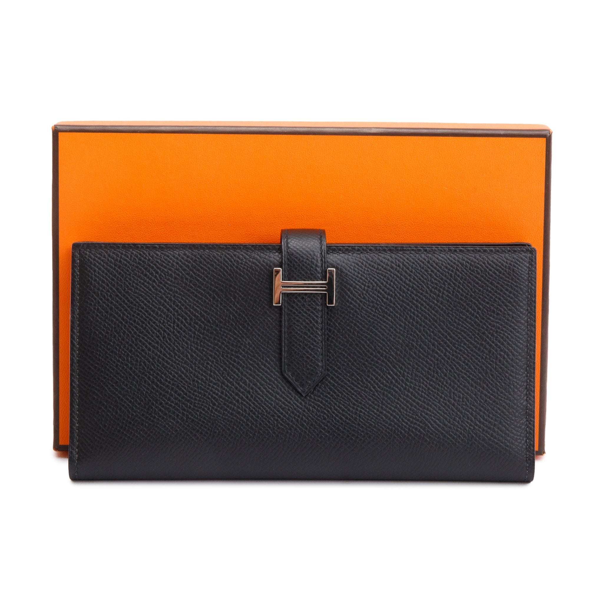 Hermes Black Epsom Leather Bearn Gusset Wallet w/ Box