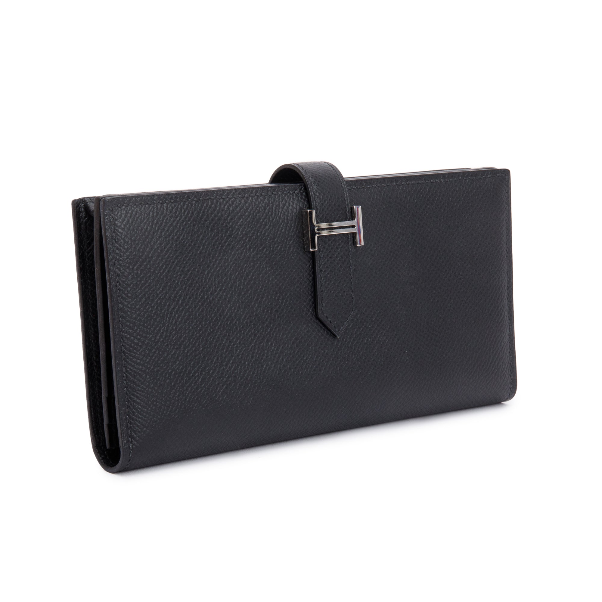 Hermes Black Epsom Leather Bearn Gusset Wallet w/ Box