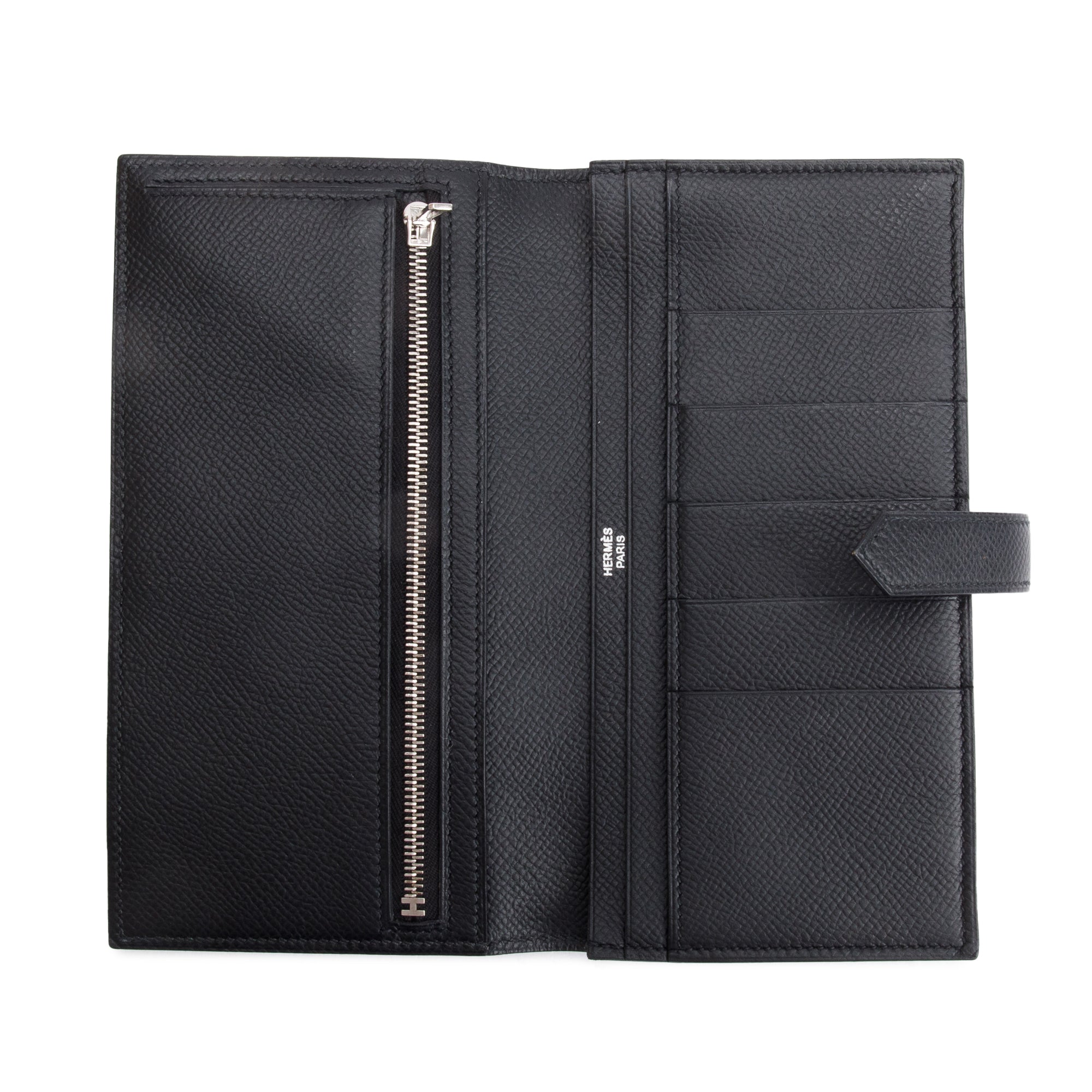 Hermes Black Epsom Leather Bearn Gusset Wallet w/ Box