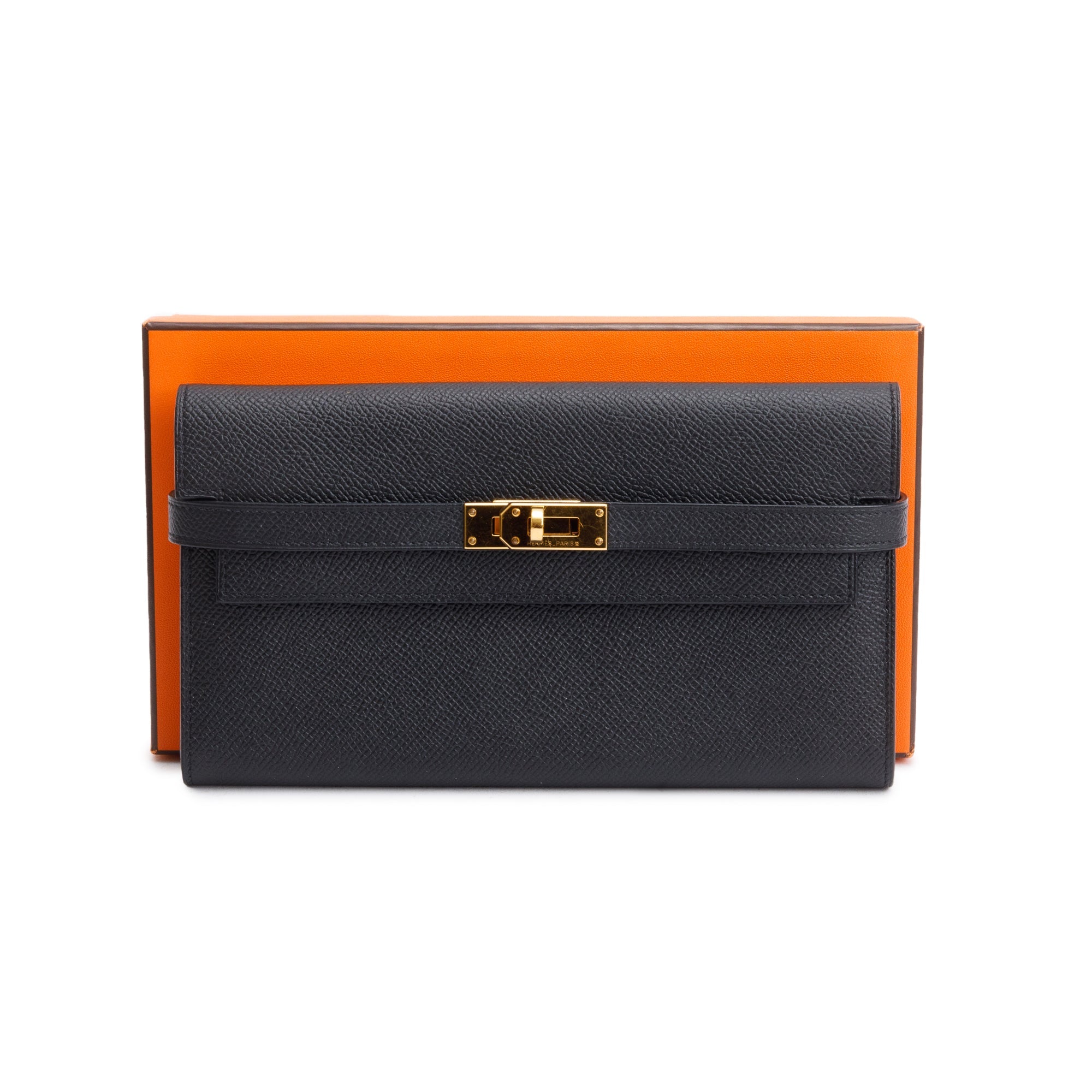 Hermes Black Epsom Leather Classic Kelly Longue Wallet w/ Box