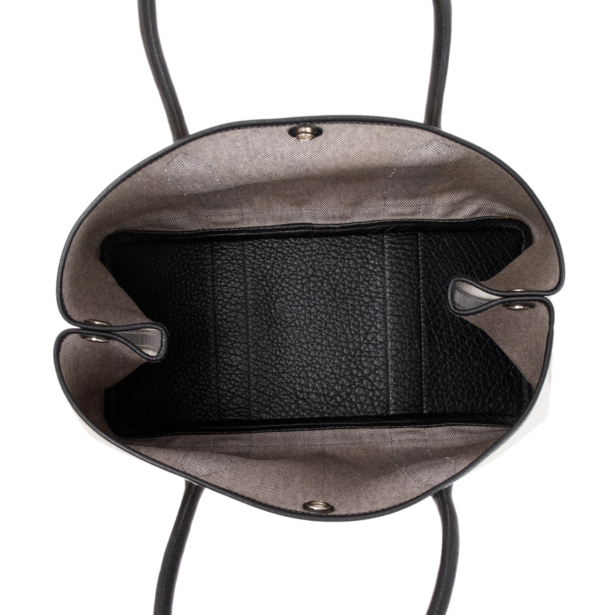 Hermes Black Leather Grey Toile H Garden Party 36