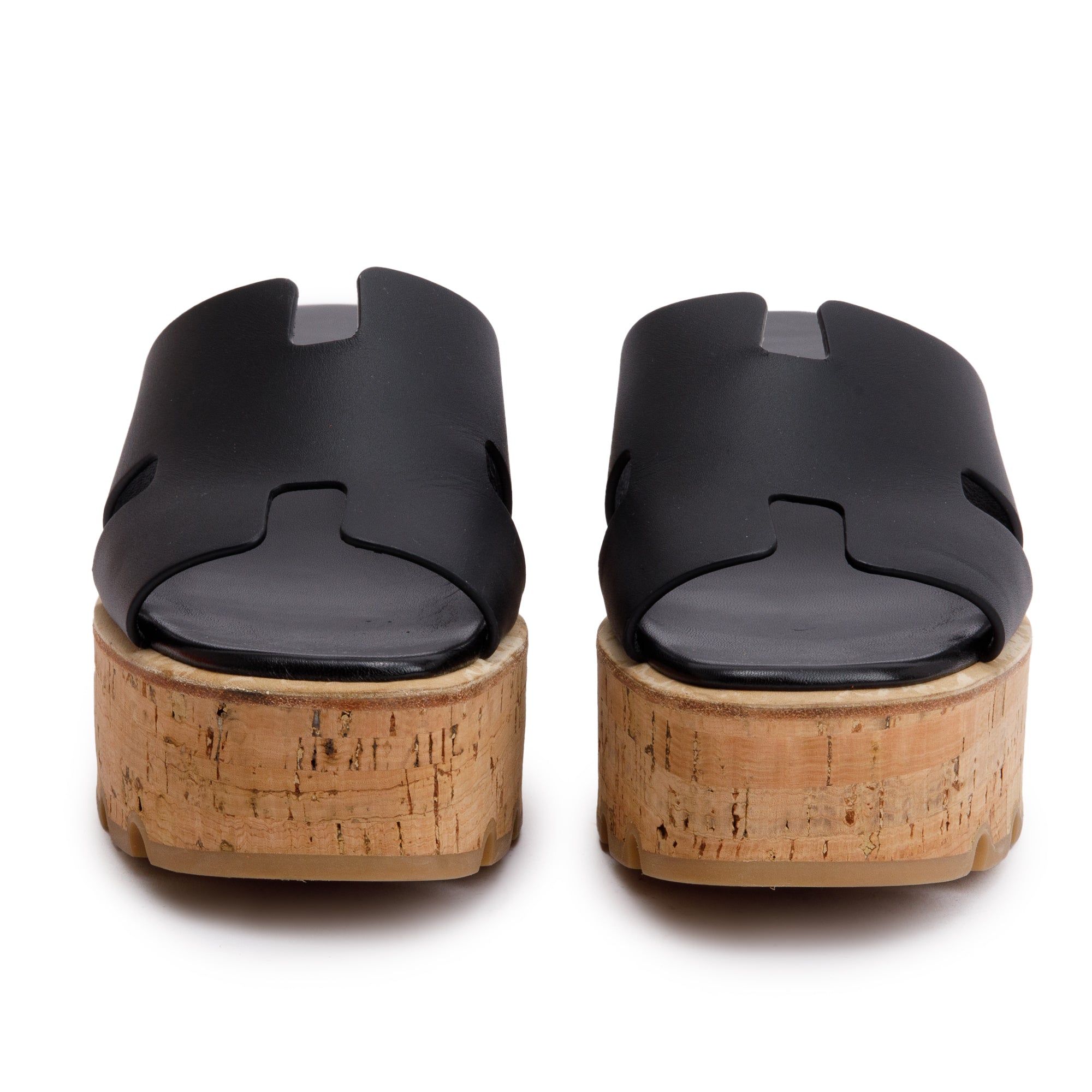 Hermes Black Noir Calfskin Leather Eze 30 Sandals, Size 37 w/ Box