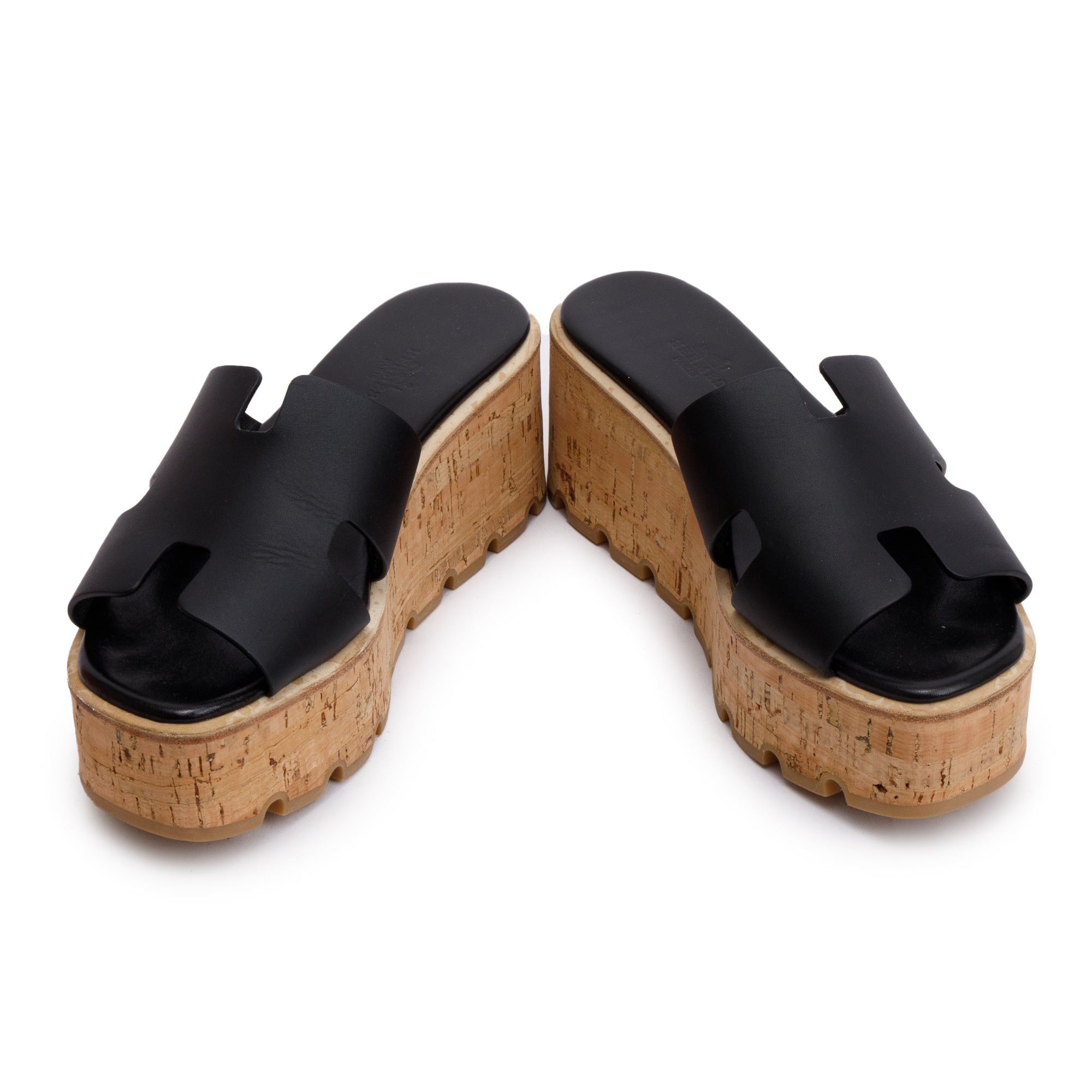 Hermes Black Noir Calfskin Leather Eze 30 Sandals, Size 37 w/ Box