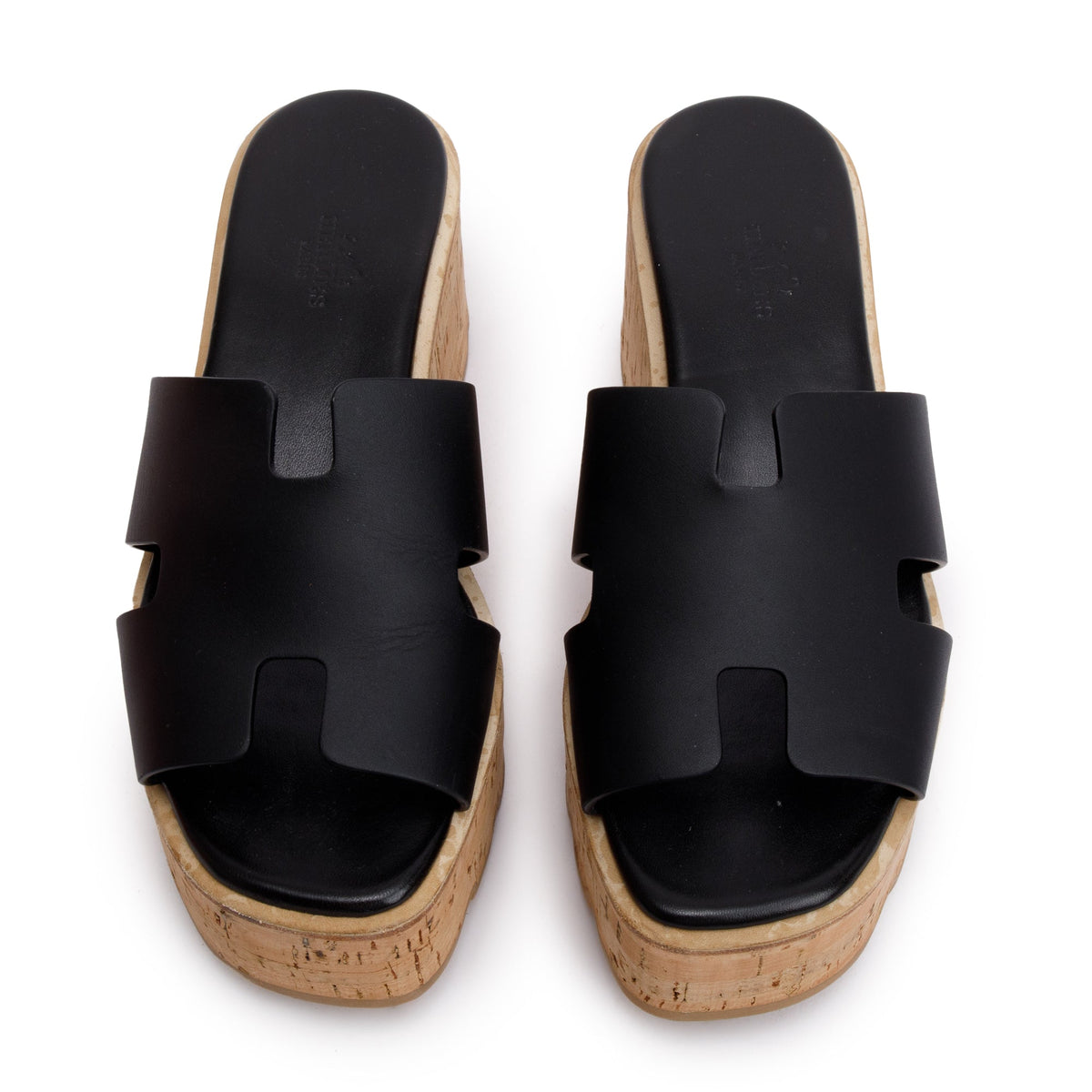 HERMES エズ　ブラック37 Hermes Black Noir Calfskin Leather Eze 30 Sandals, Size 37 w/ Box