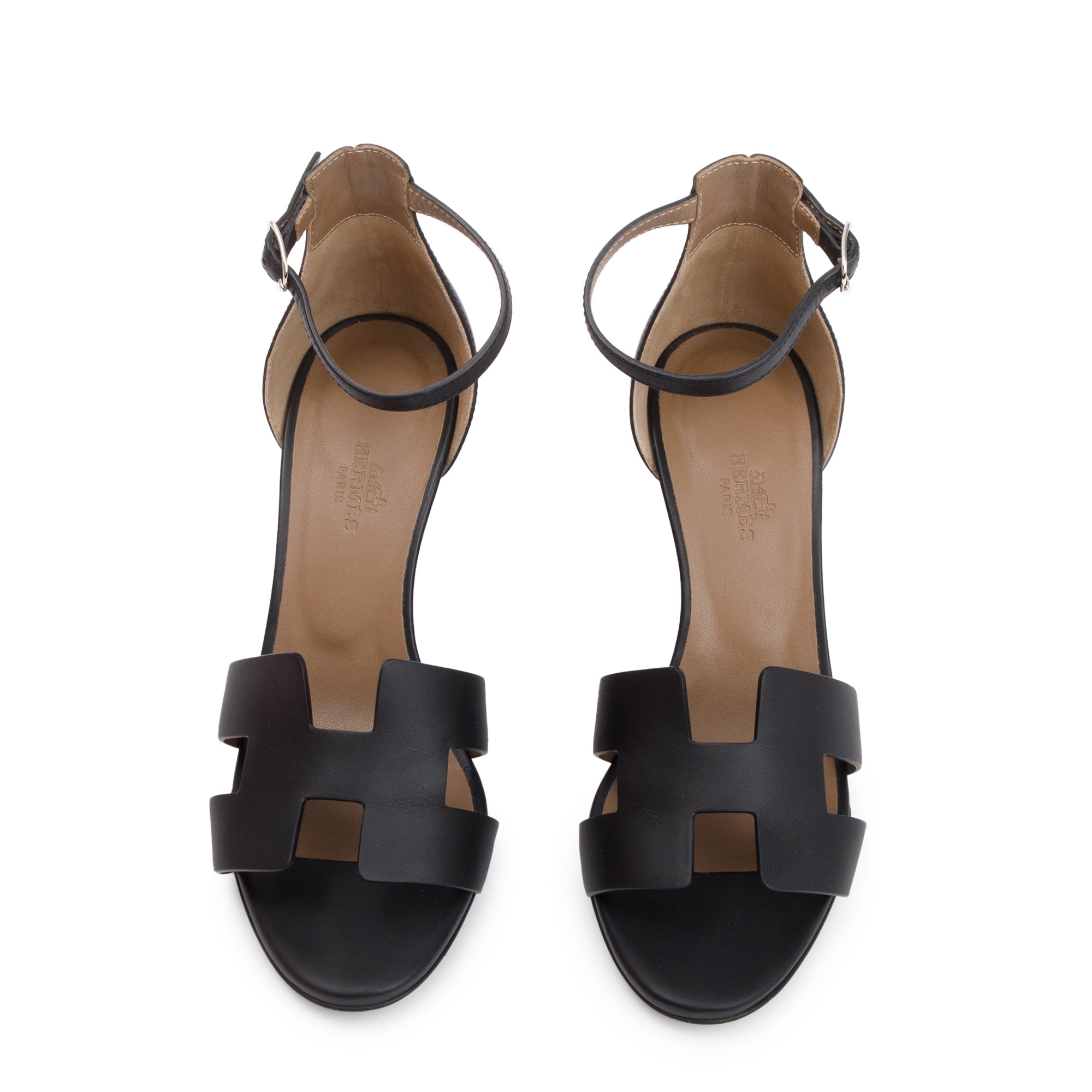 Hermes Black Noir Calfskin Leather Legend Sandals, Size 36.5 w/ Box