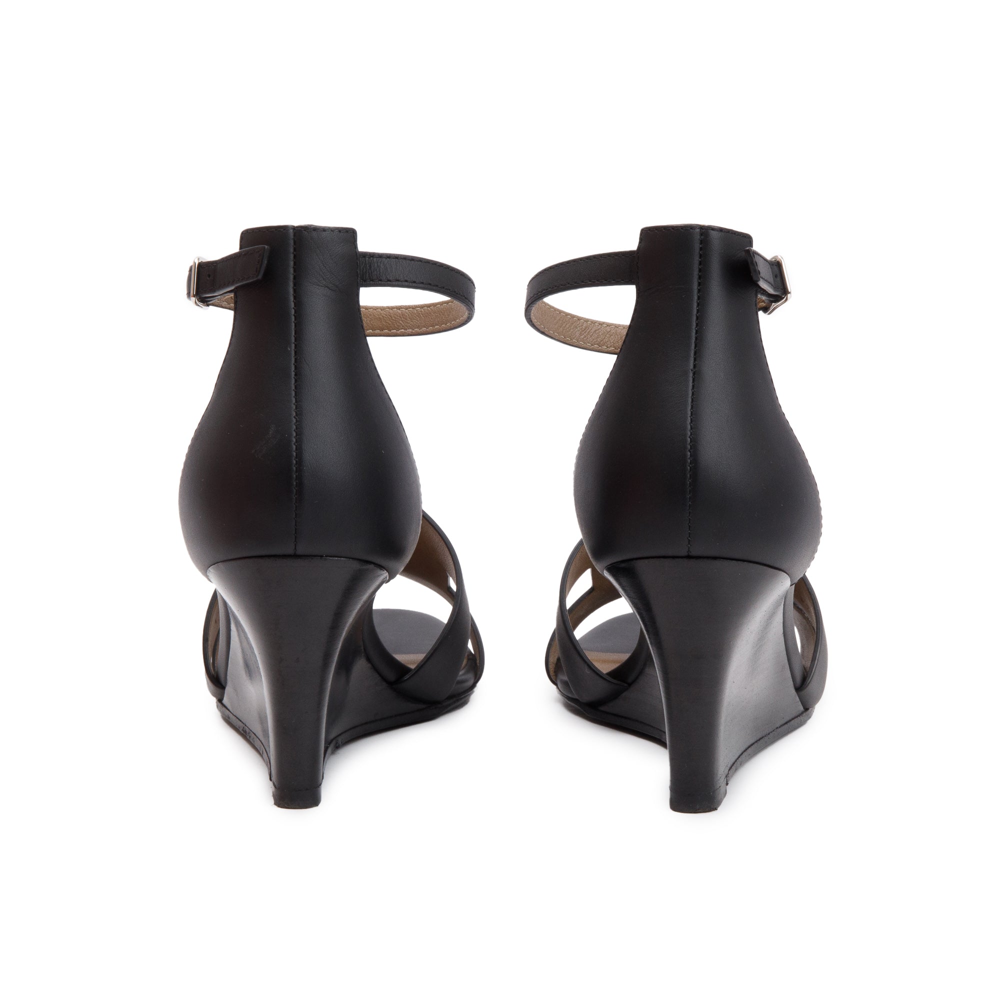 Hermes Black Noir Calfskin Leather Legend Sandals, Size 36.5 w/ Box