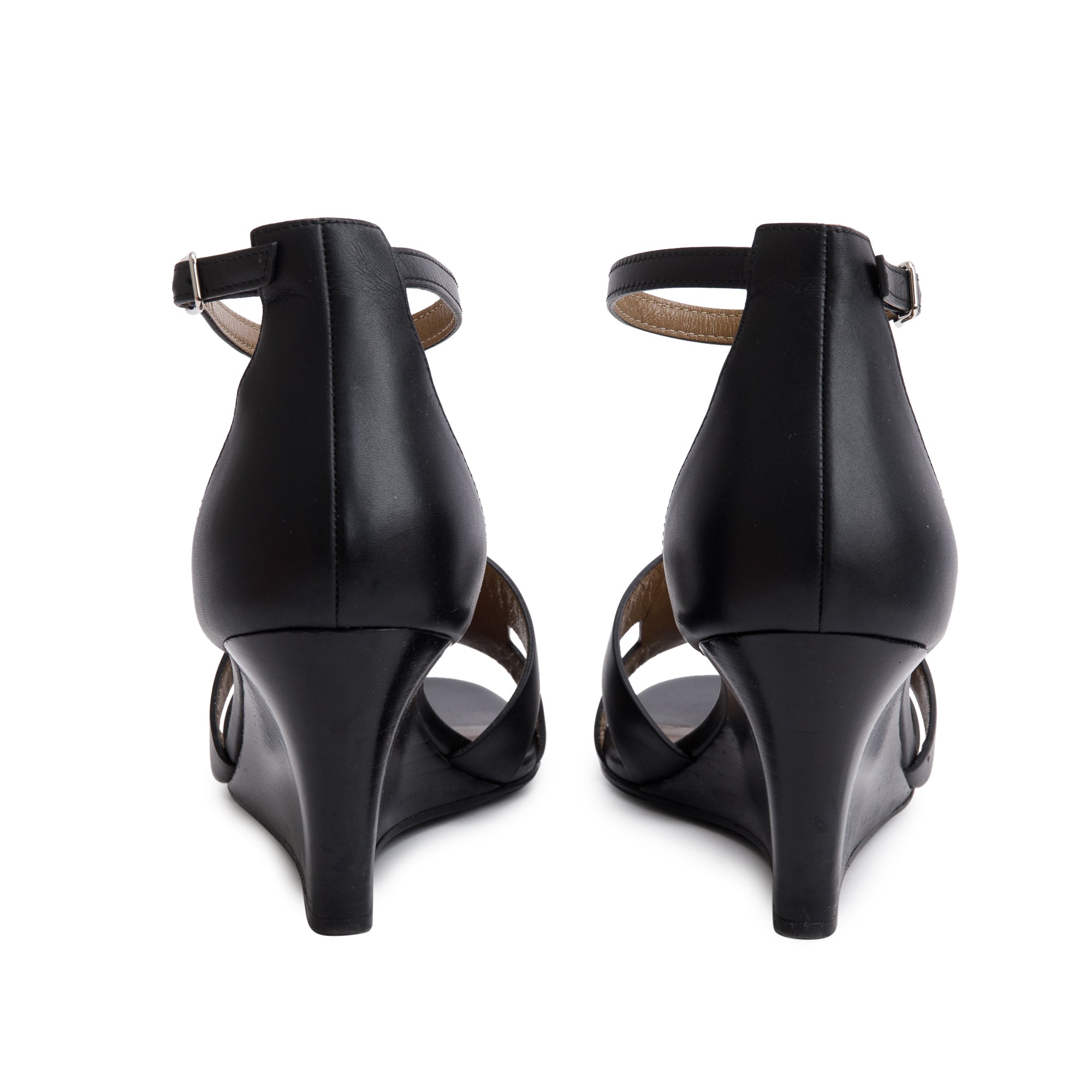 Hermes Black Noir Calfskin Leather Legend Sandals, Size 38 w/ Box