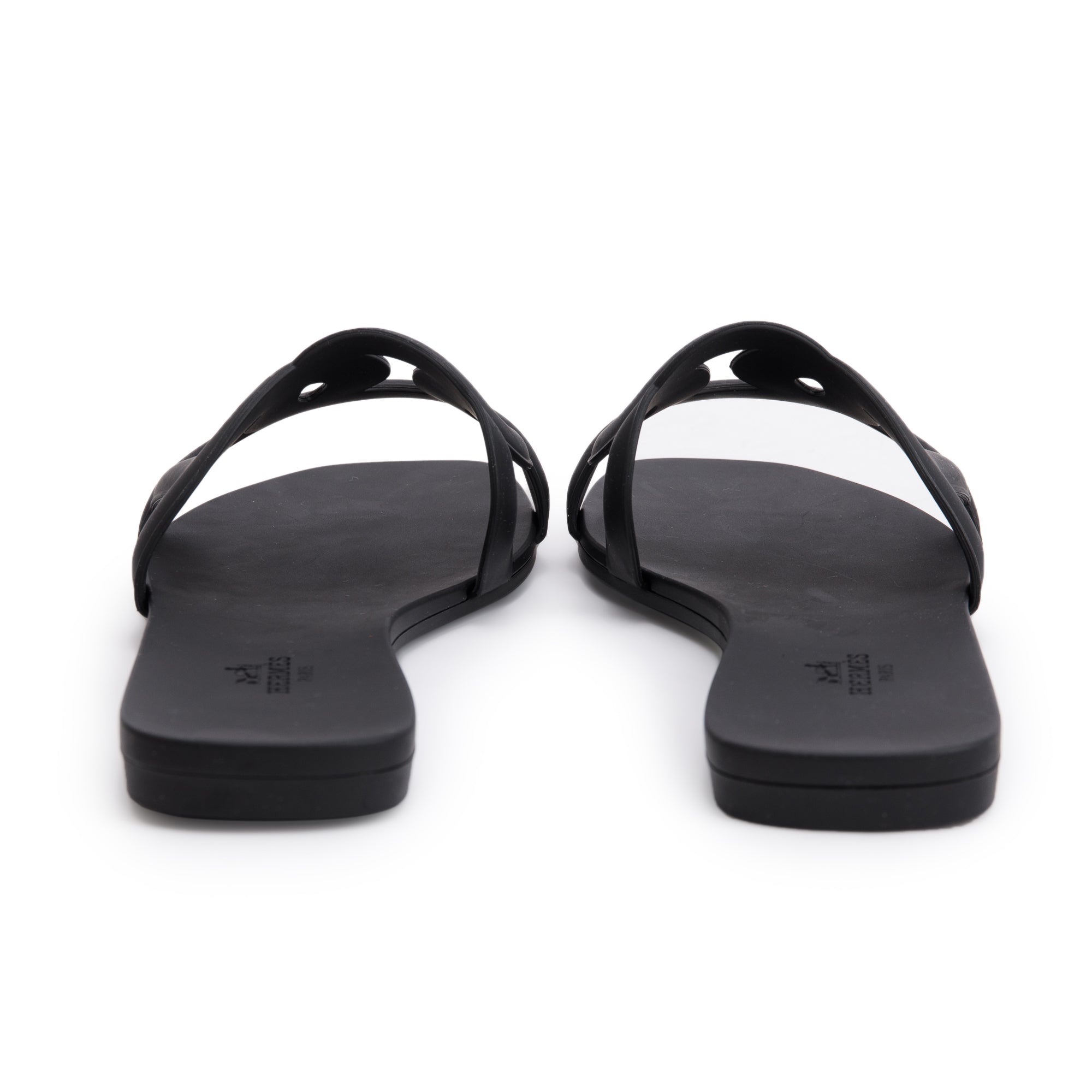 Hermes Black Noir Rubber Aloha Sandals, Size 37 w/ Box