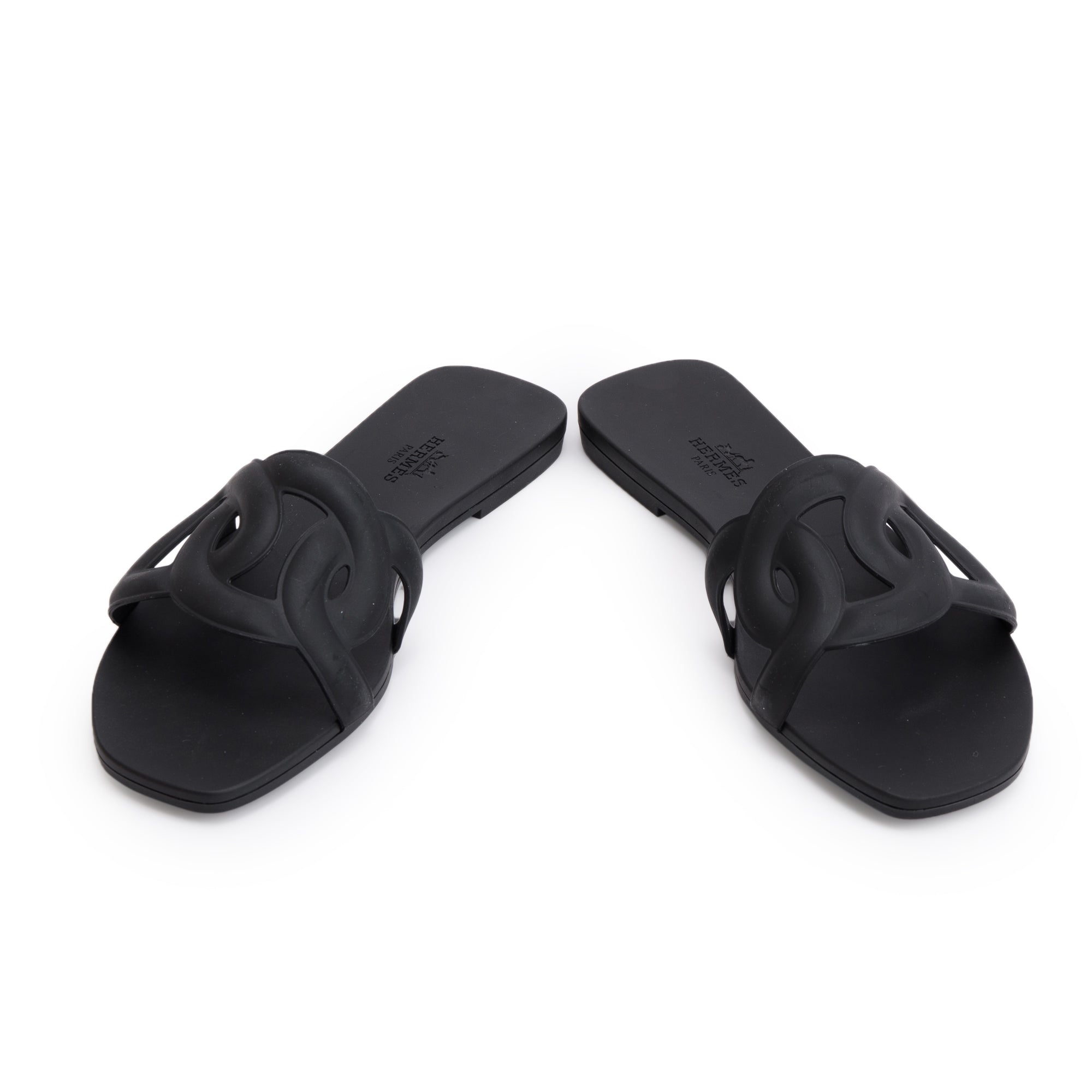Hermes Black Noir Rubber Aloha Sandals, Size 37 w/ Box