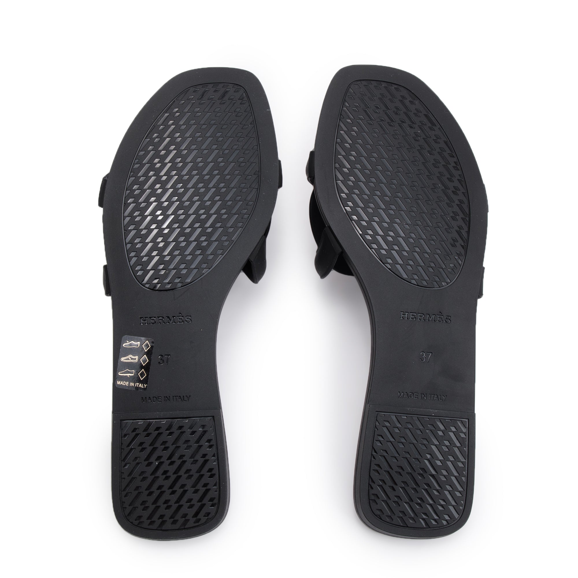 Hermes Black Noir Rubber Aloha Sandals, Size 37 w/ Box