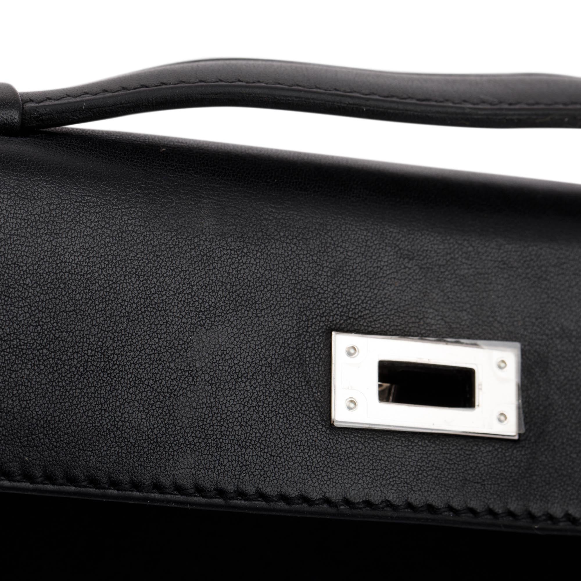 Hermes Black Swift Leather Kelly Cut Clutch w/ Box