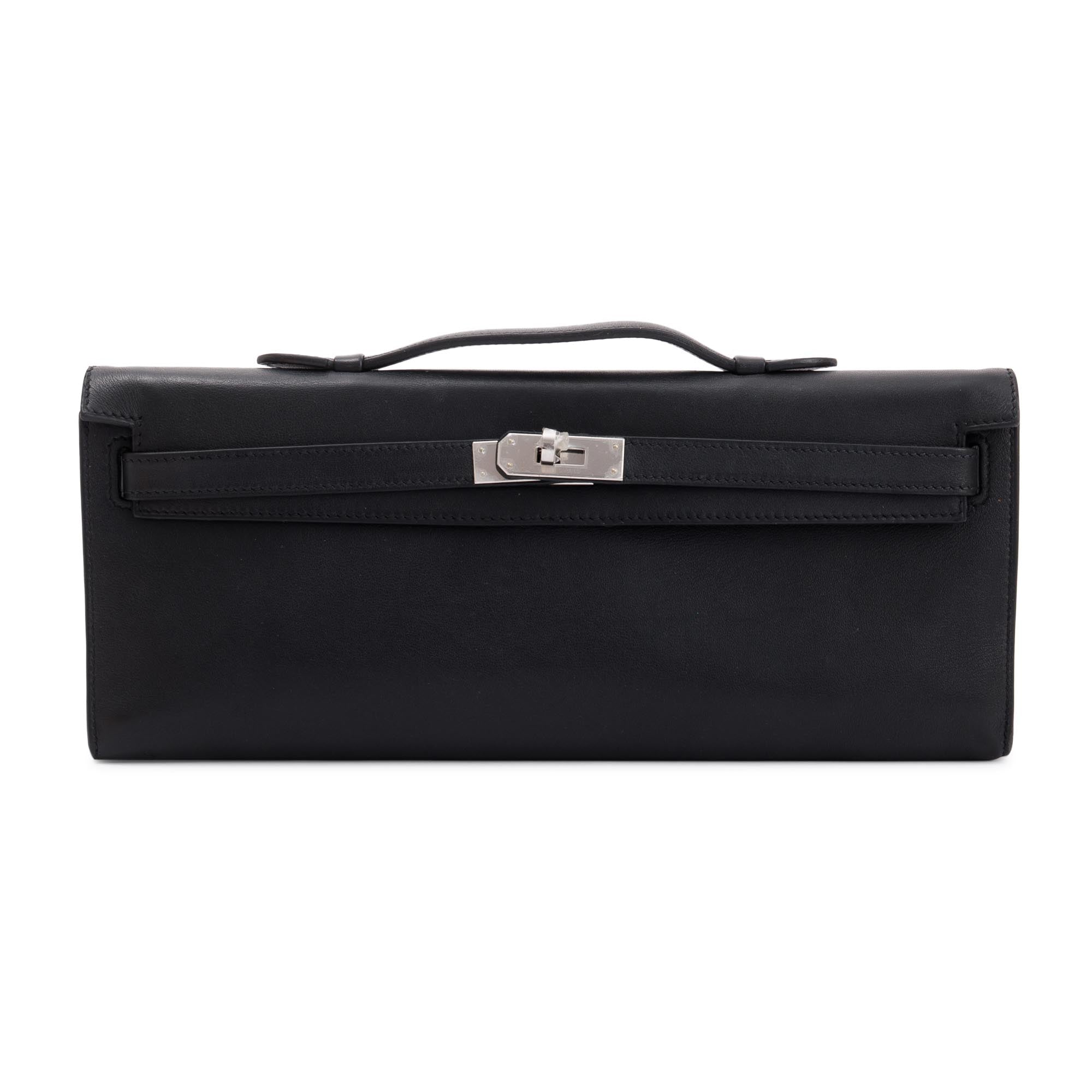 Hermes Black Swift Leather Kelly Cut Clutch w/ Box