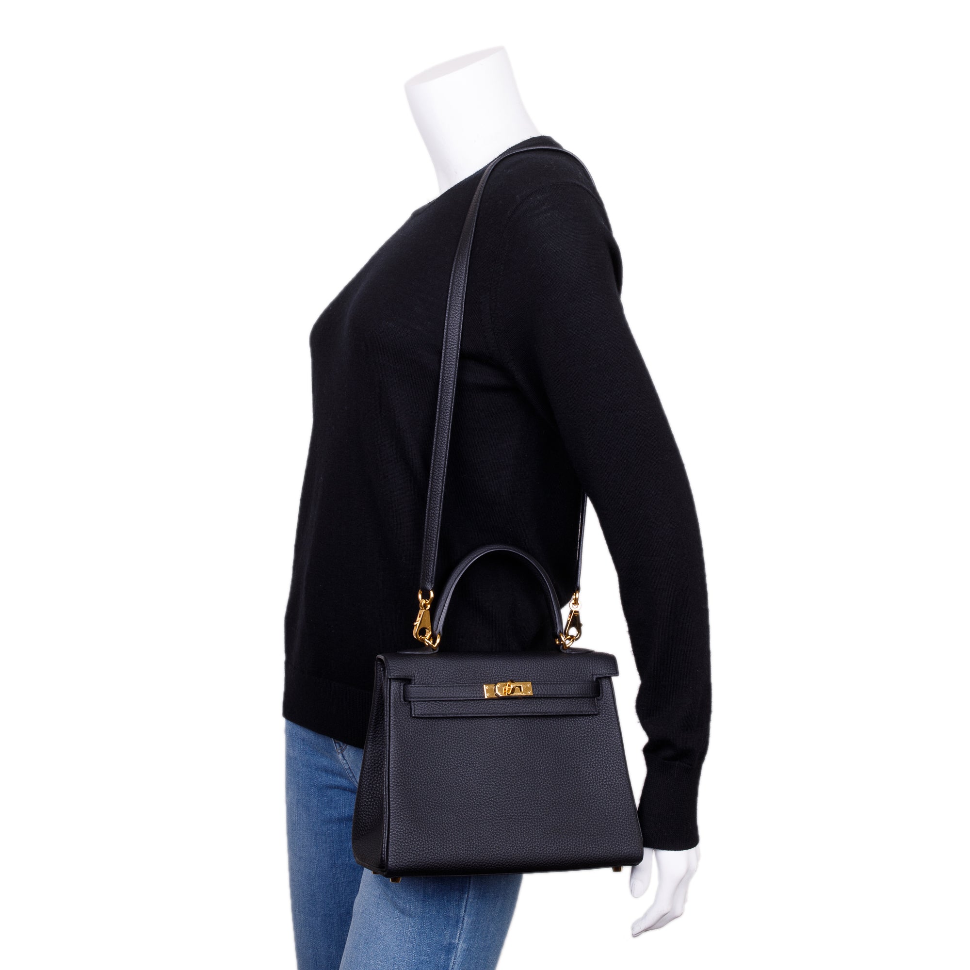 Hermes Black Togo Kelly II Retourne 25 w/ Strap & Box