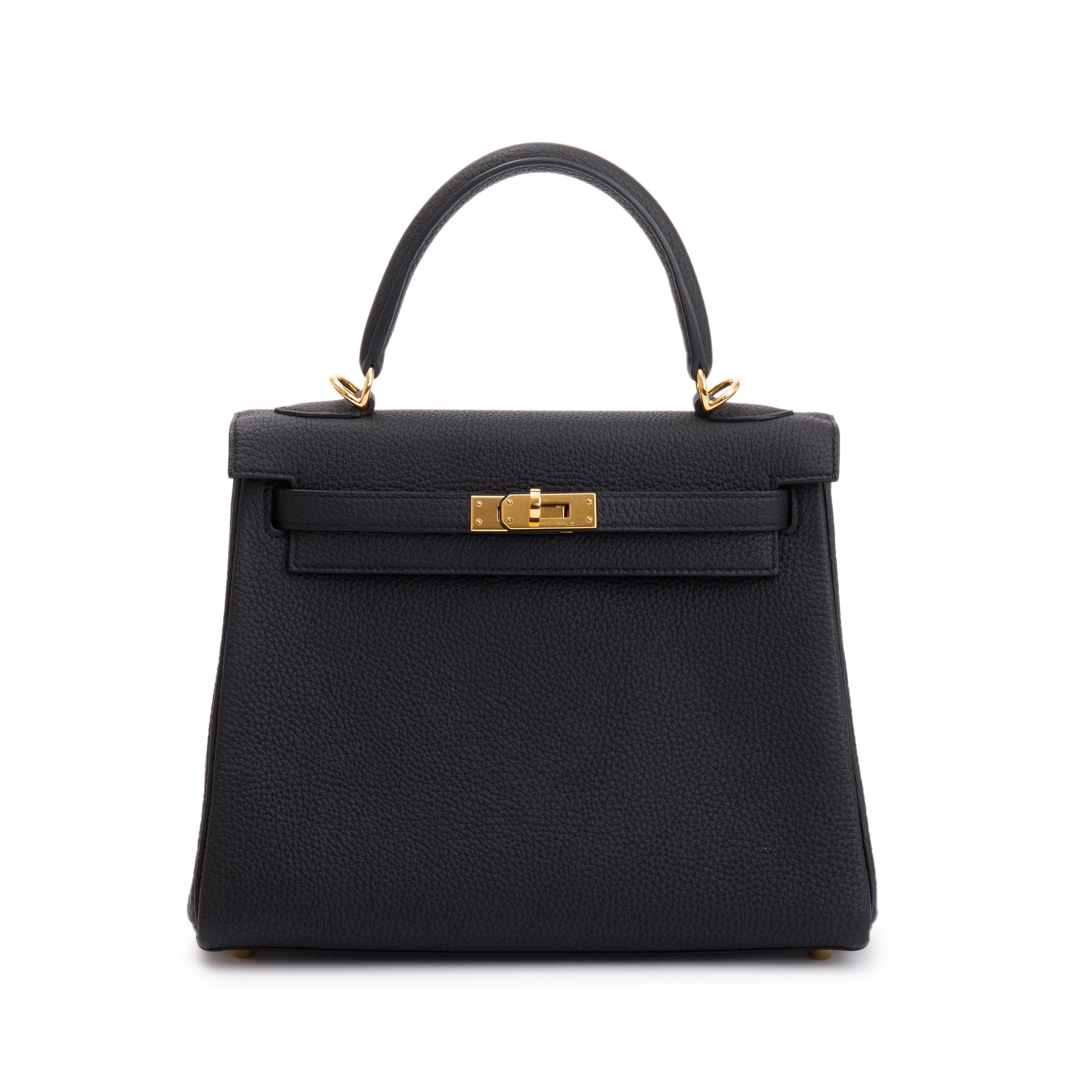 Hermes Black Togo Kelly II Retourne 25 w/ Strap & Box