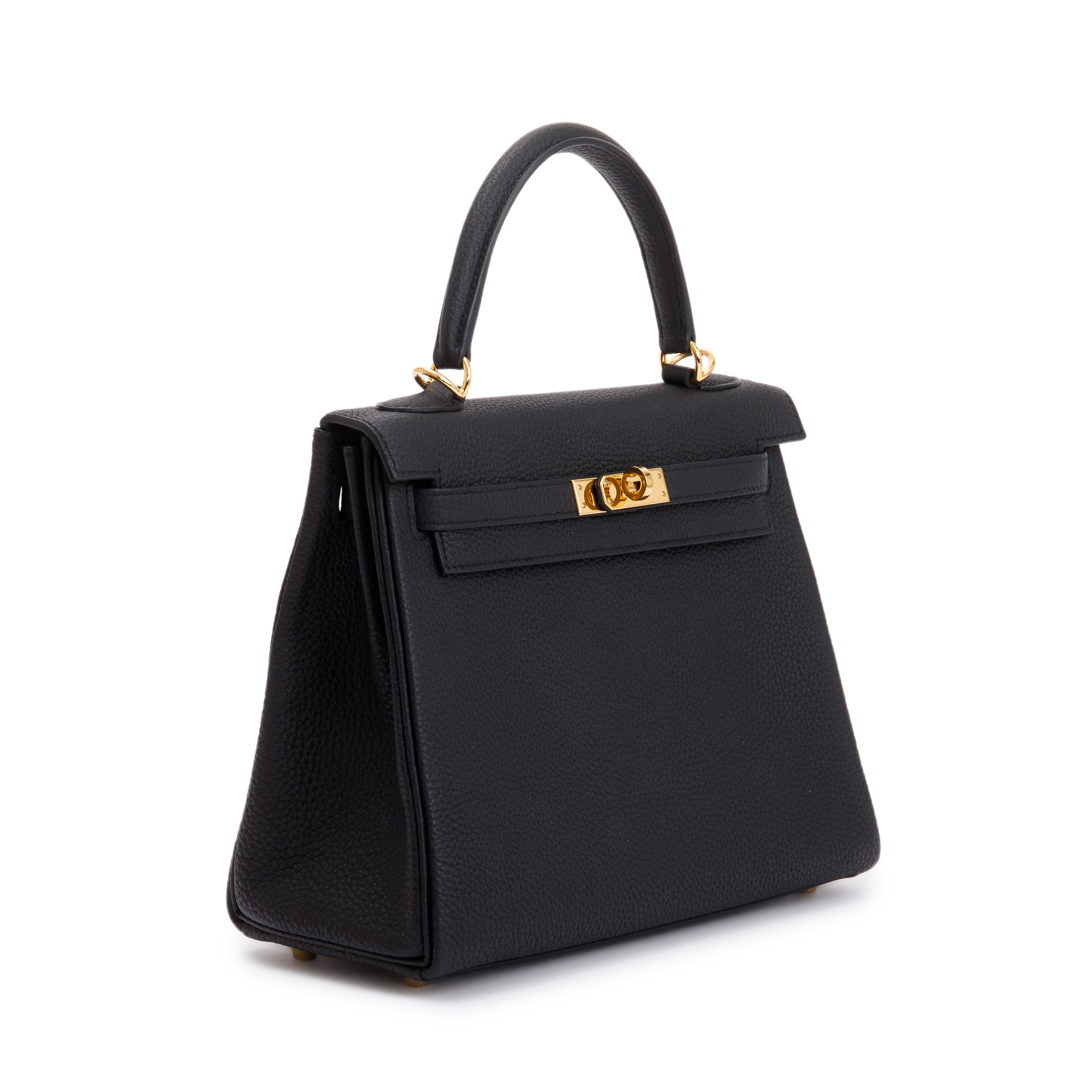 Hermes Black Togo Kelly II Retourne 25 w/ Strap & Box