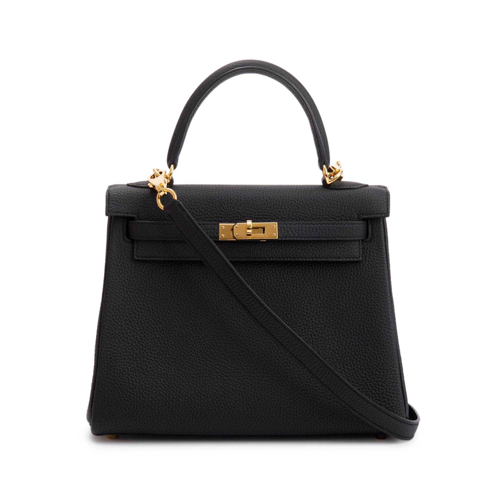 Hermes Black Togo Kelly II Retourne 25 w/ Strap & Box