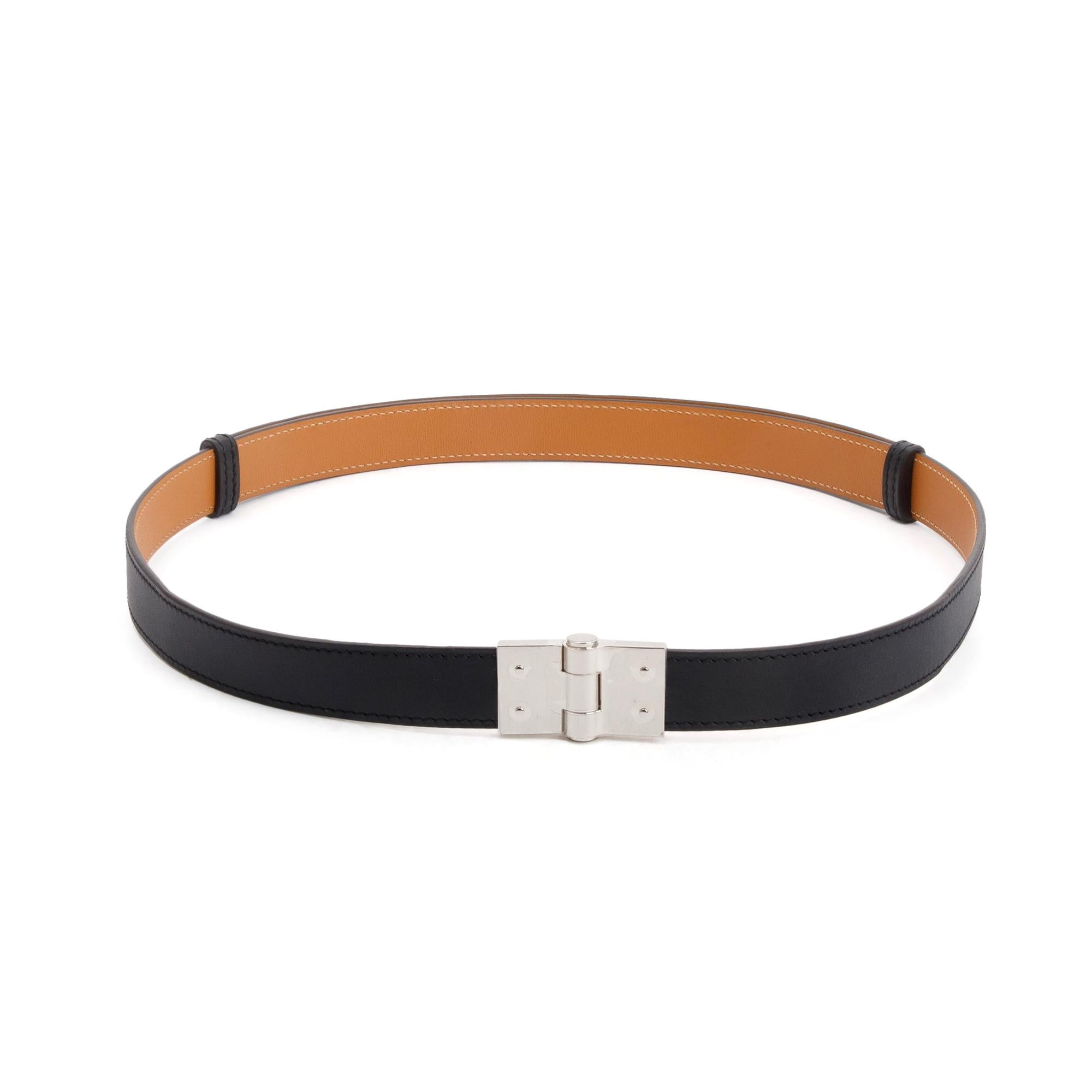 Hermes Black/Gold Swift & Epsom Leather Charniere 22 MM Palladium Plated Belt w/ Box