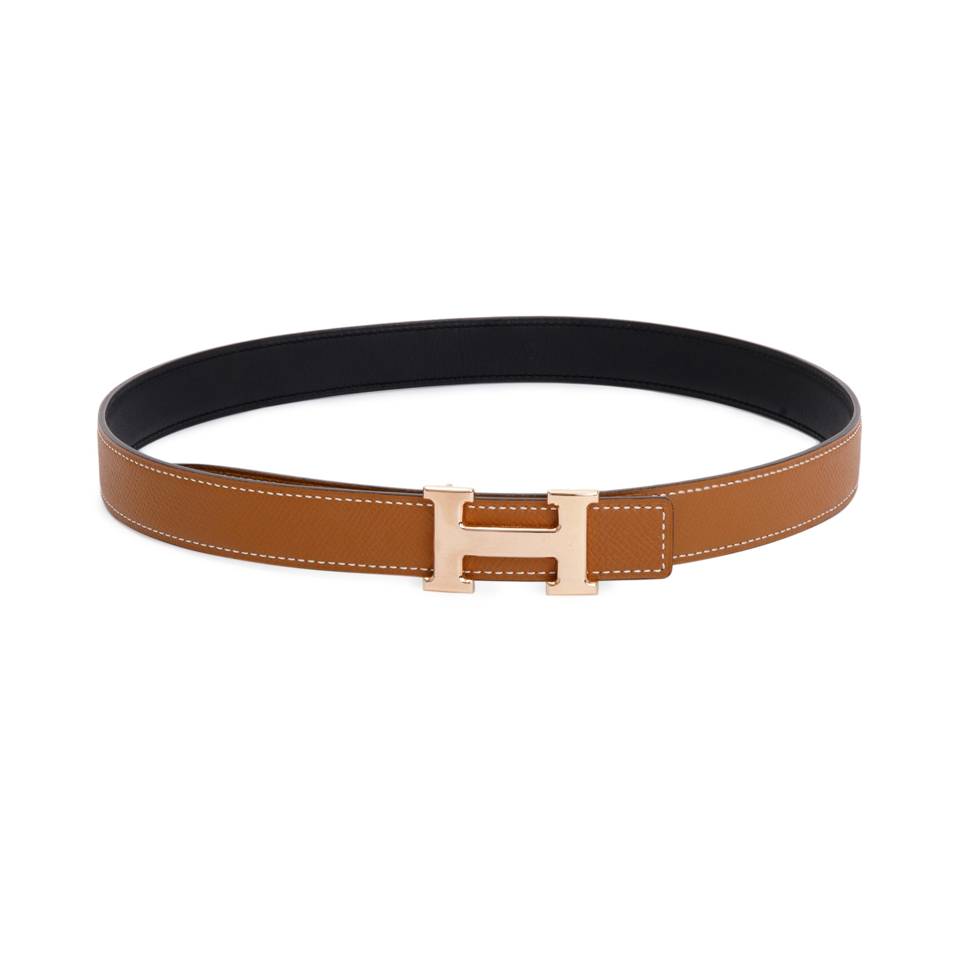 Hermes Black/Gold Swift & Epsom Leather Reversible 24 MM Rose Gold Plated H Belt Kit