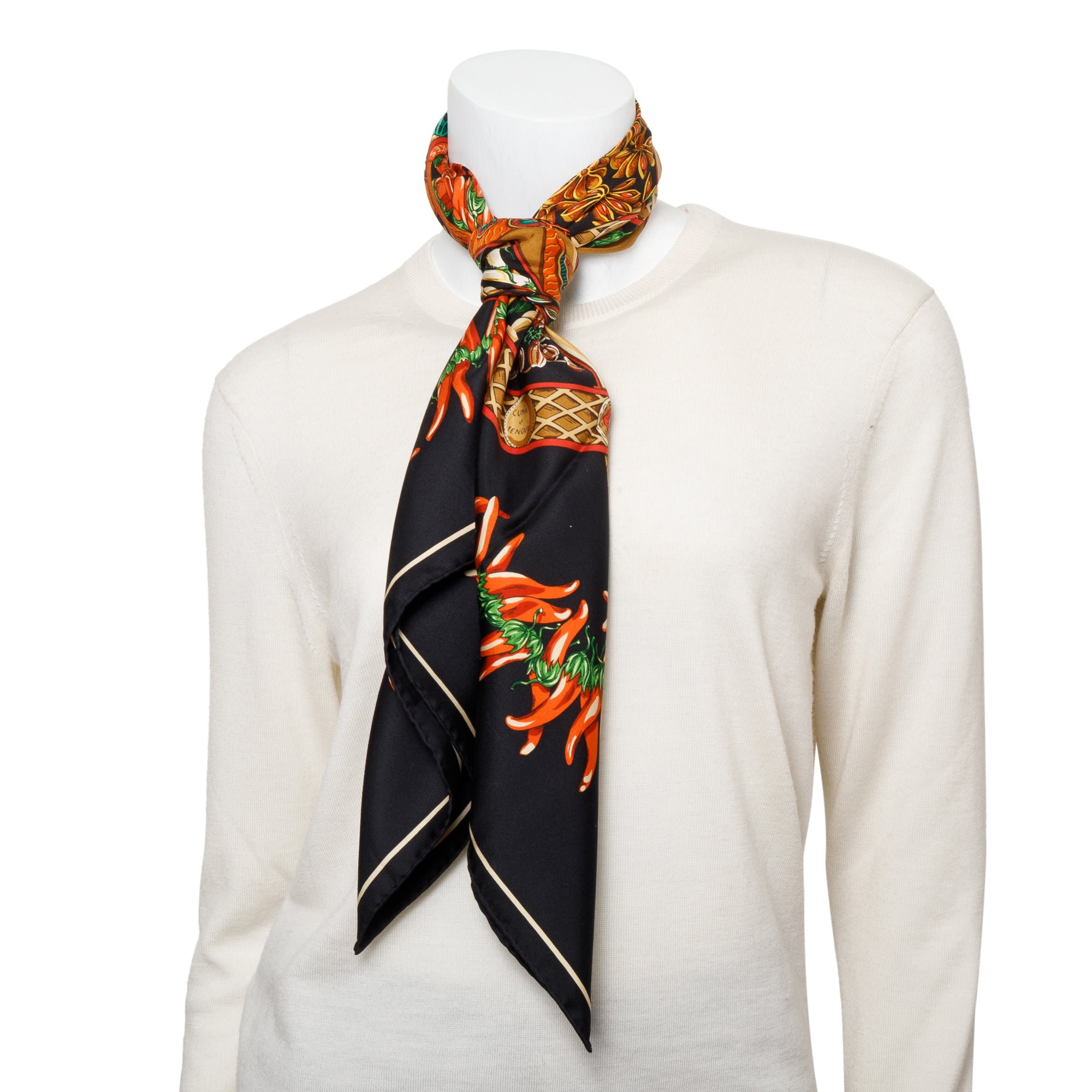 Hermes Black/Multicolor 'Aux Pays Des Epices' Silk Scarf 90 w/ Box