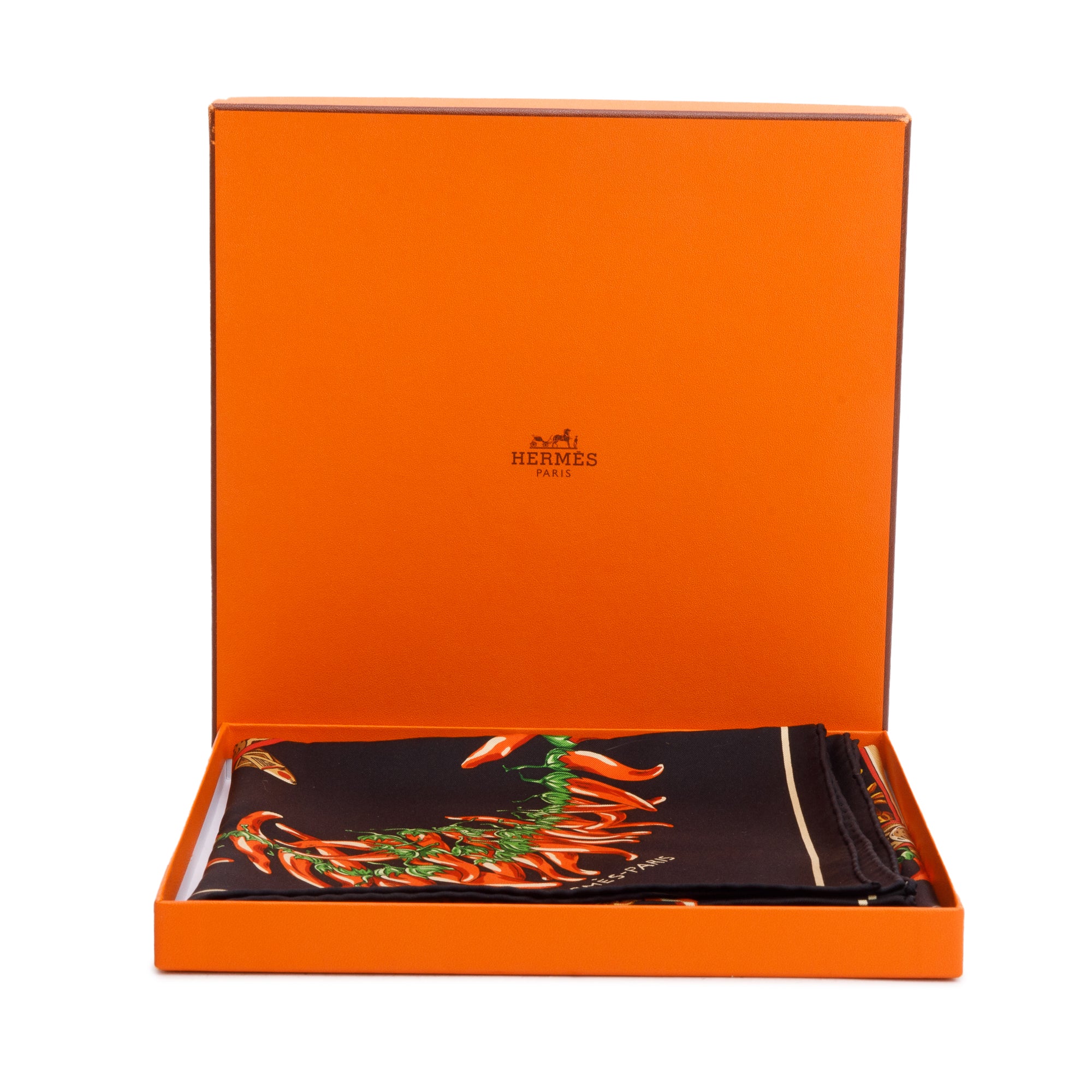 Hermes Black/Multicolor 'Aux Pays Des Epices' Silk Scarf 90 w/ Box