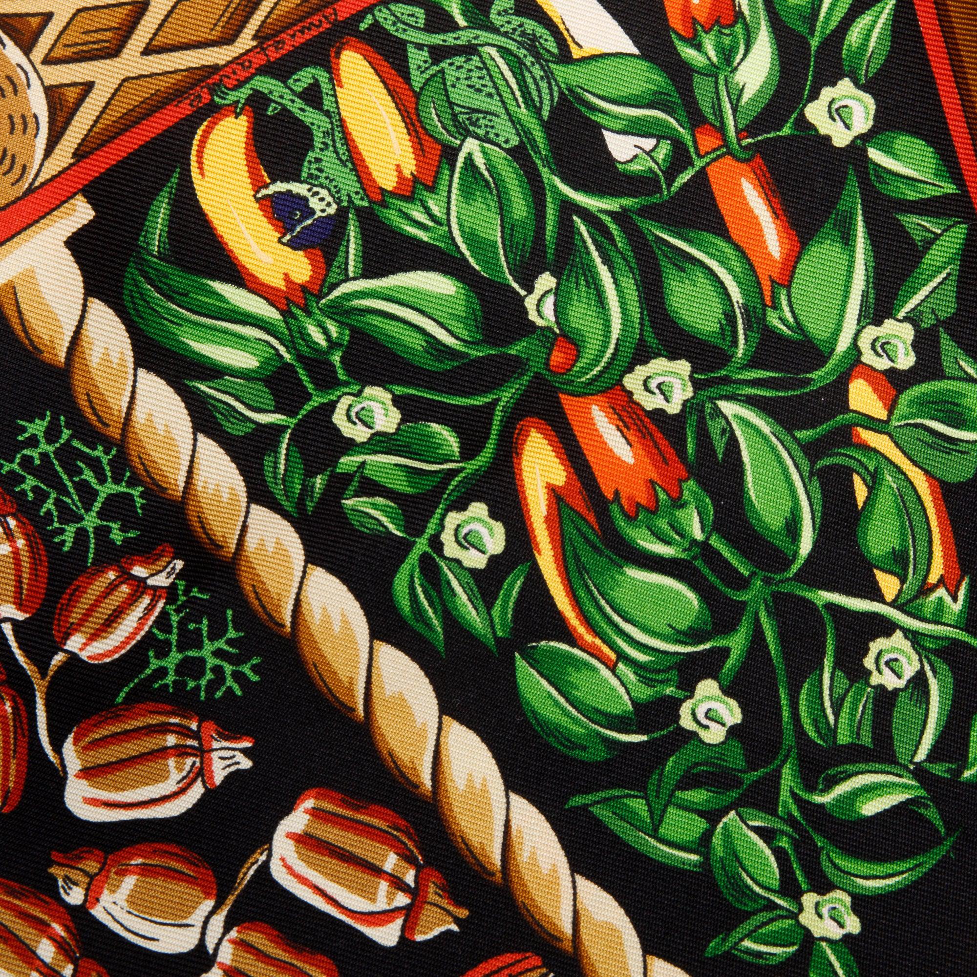 Hermes Black/Multicolor 'Aux Pays Des Epices' Silk Scarf 90 w/ Box