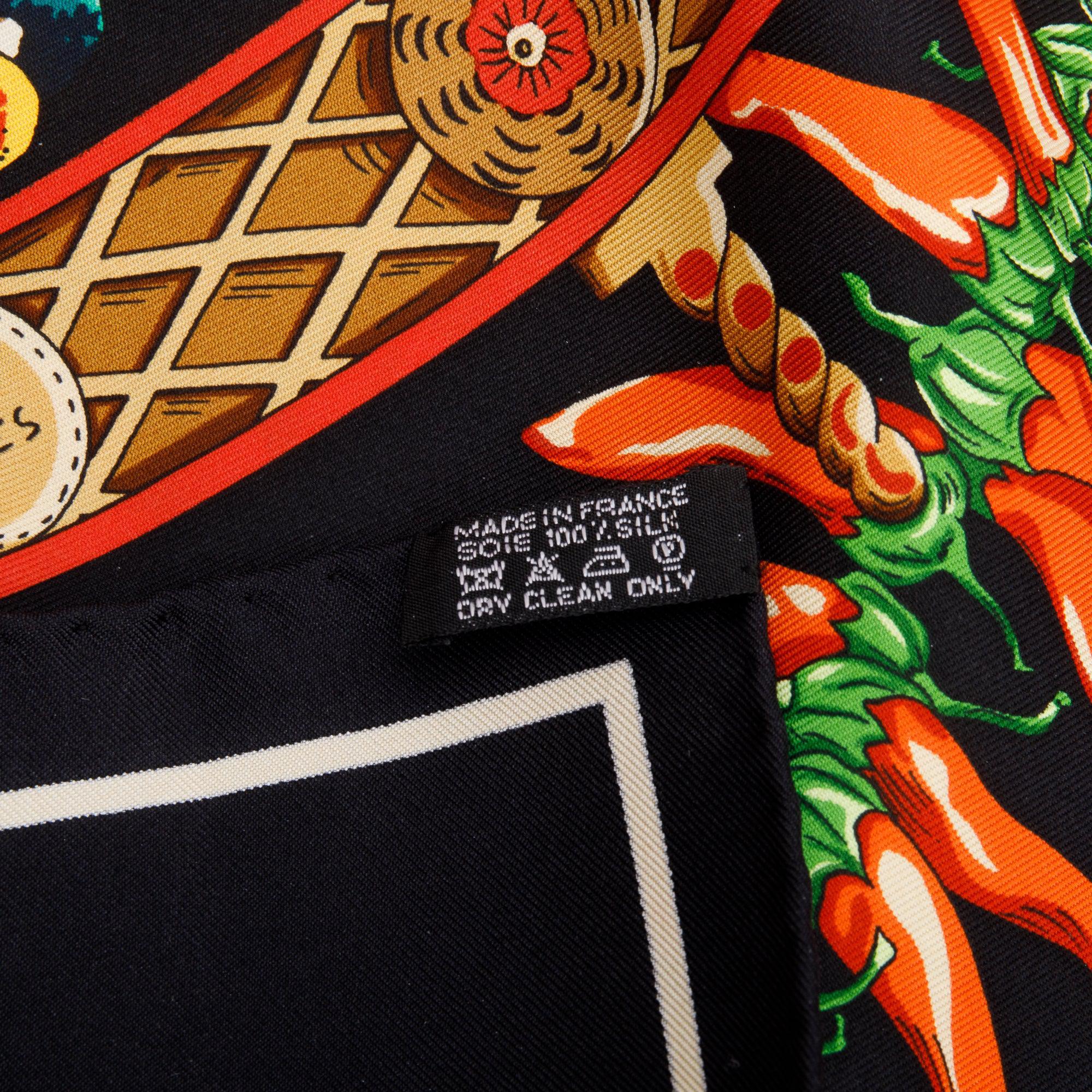 Hermes Black/Multicolor 'Aux Pays Des Epices' Silk Scarf 90 w/ Box