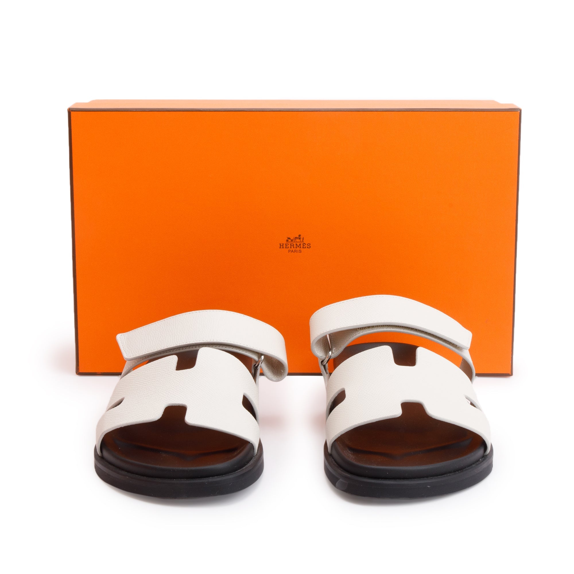 Hermes Blanc Epsom Calfskin Leather Chypre Sandals, Size 42 w/ Box