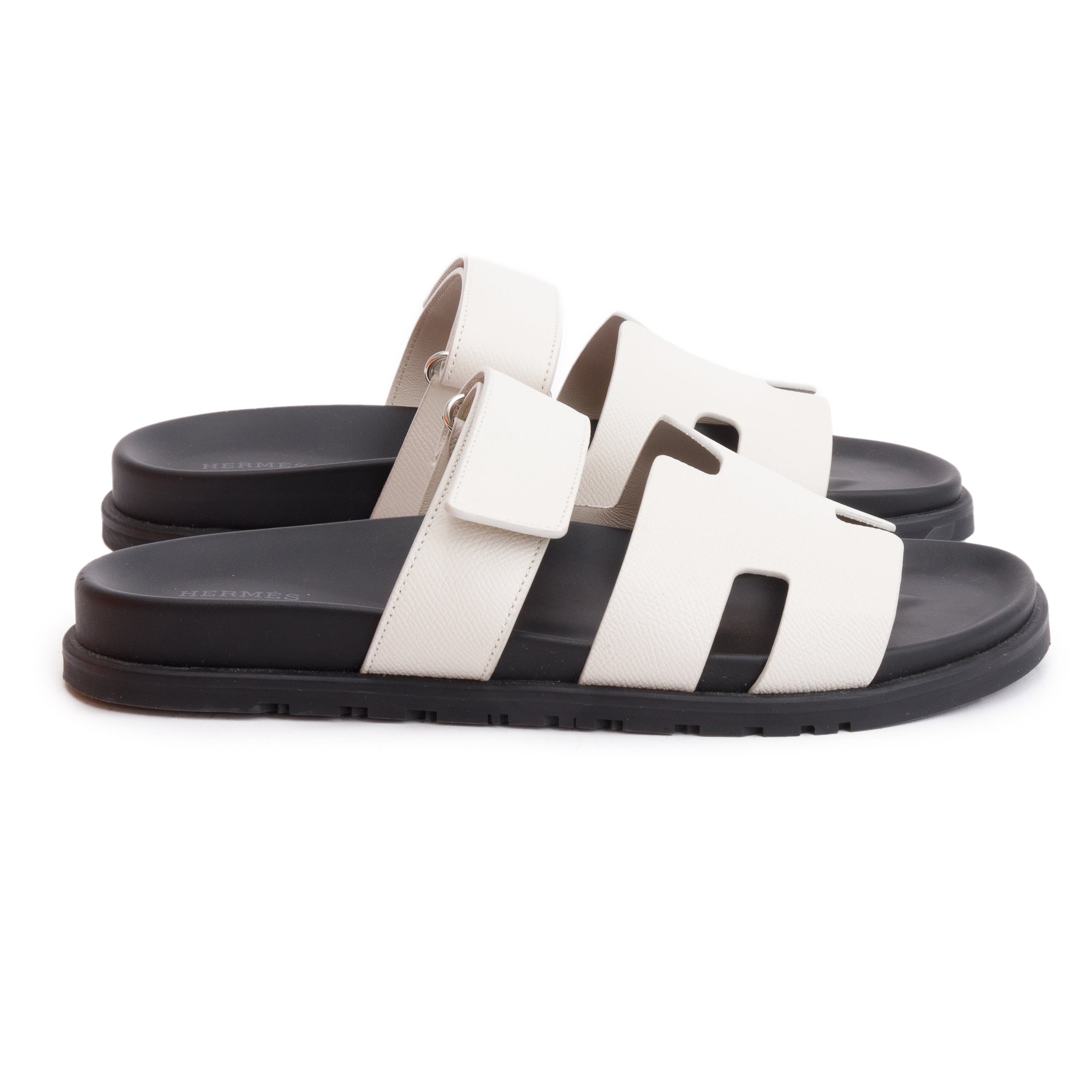 Hermes Blanc Epsom Calfskin Leather Chypre Sandals, Size 42 w/ Box