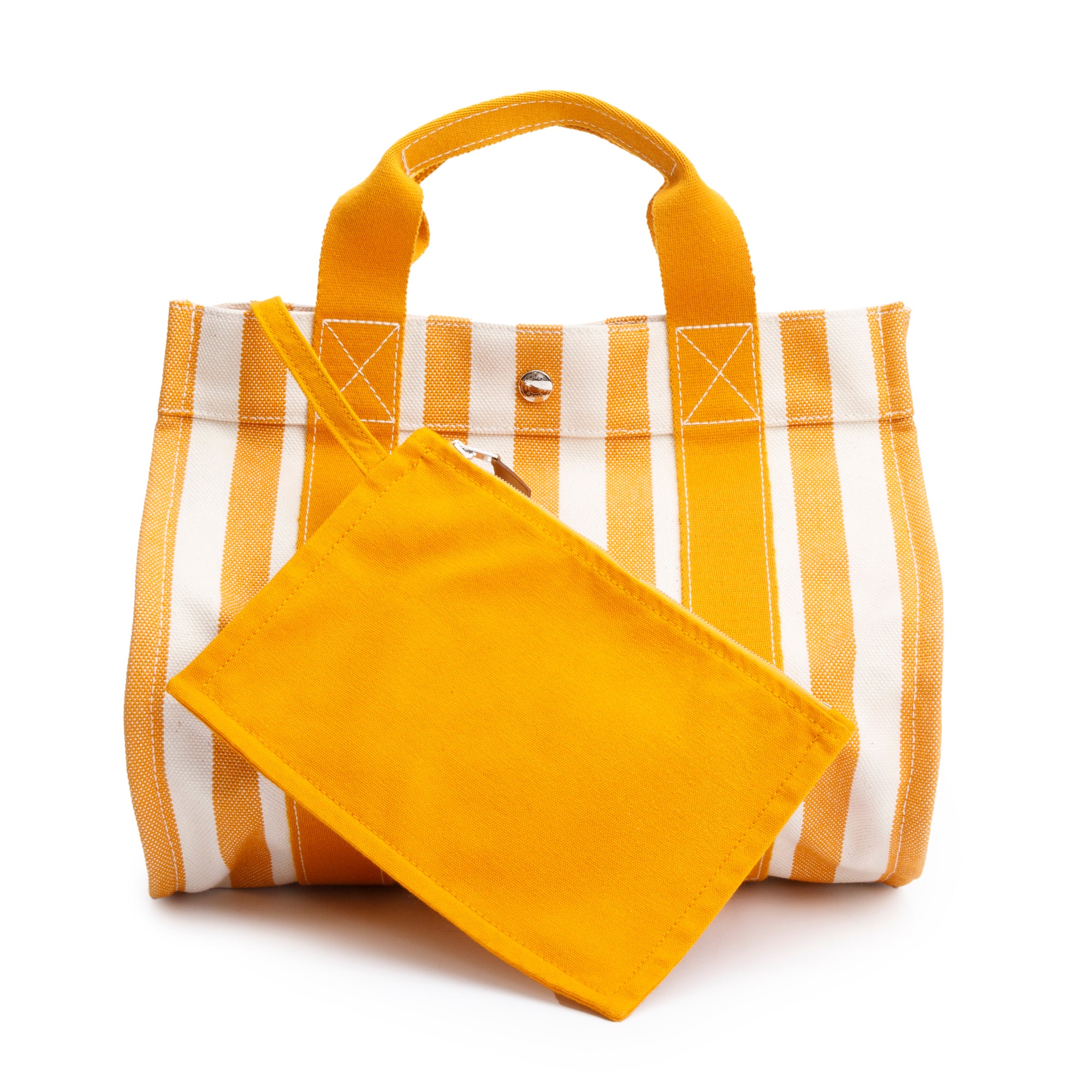 Hermes Blanc Saffron Toile H Striped Canvas Cannes PM w/ Pouch