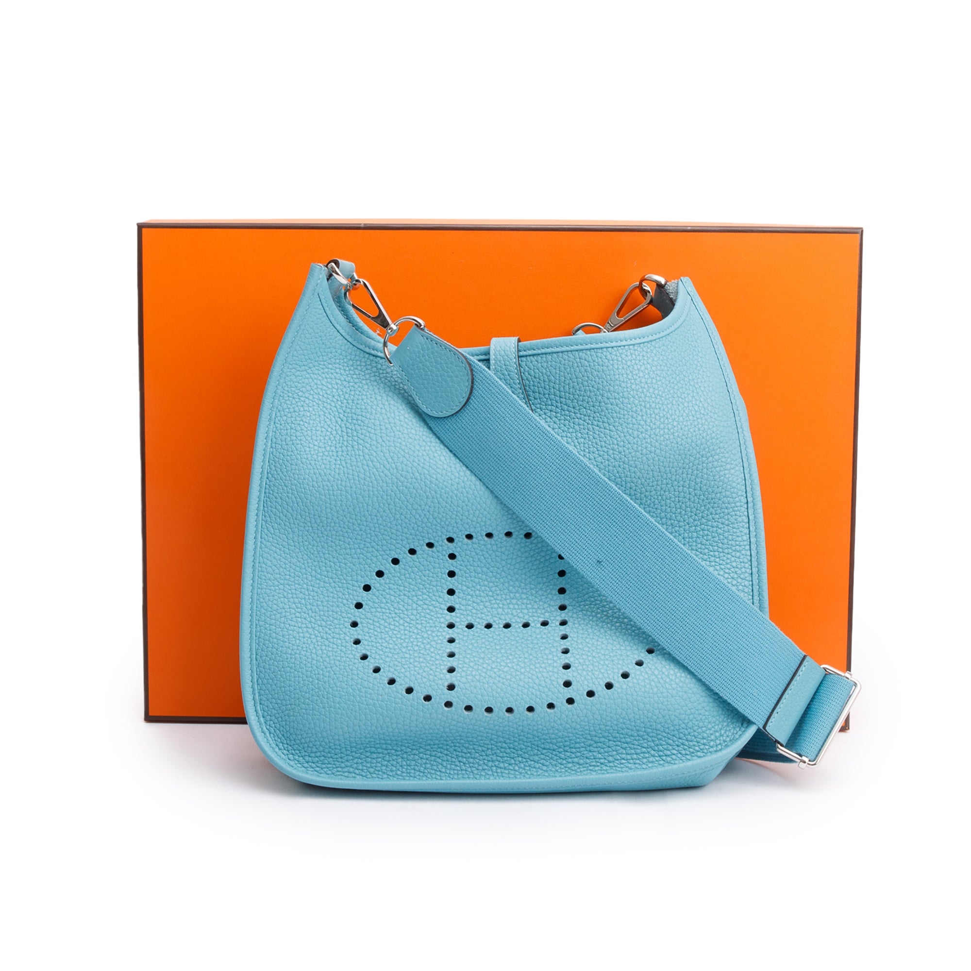 Hermes Bleu Atoil Taurillon Clemence Evelyne III 29 Bag w/ Box & Receipt