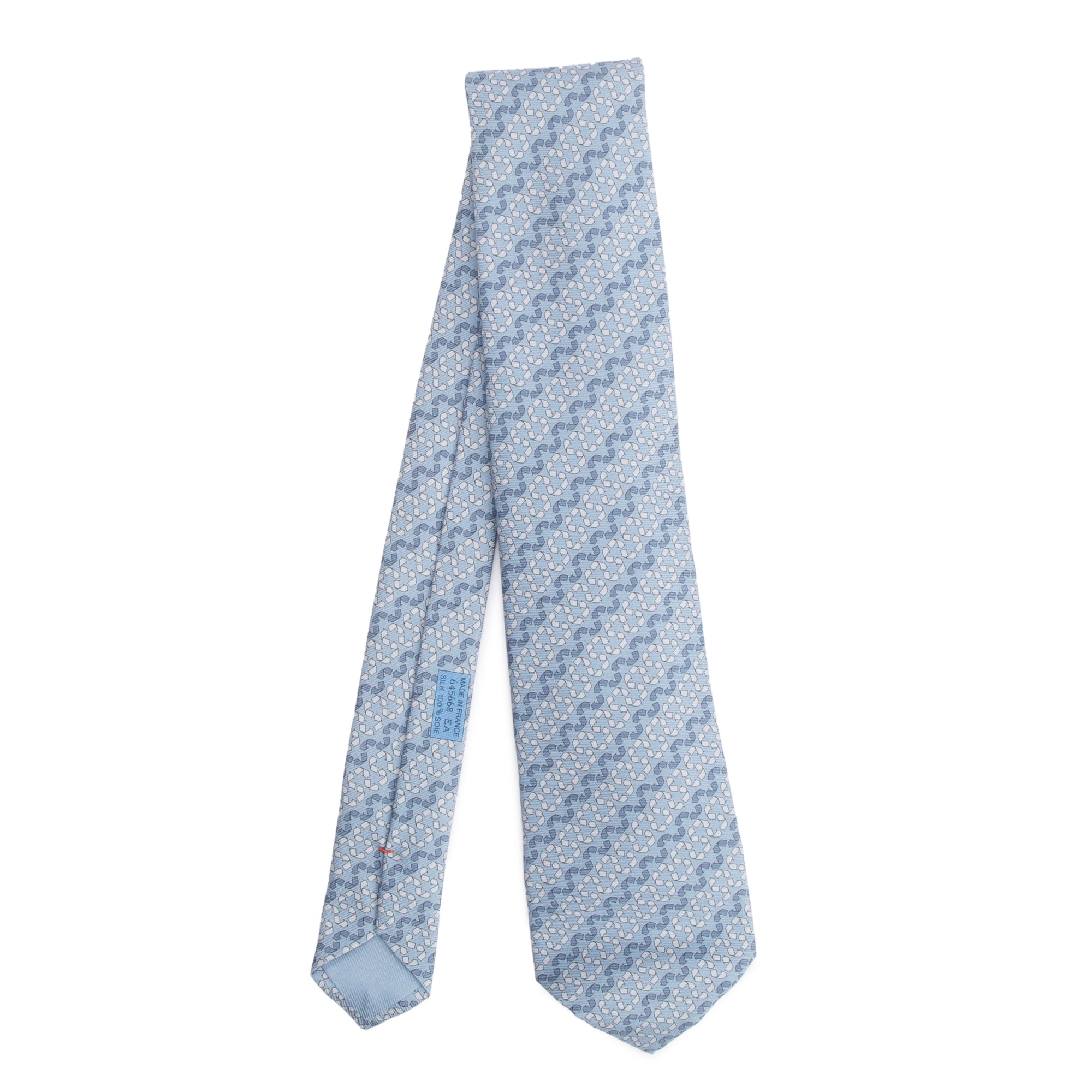 Hermes Bleu Claire 'Recycle Wave' Printed Silk Tie w/ Box