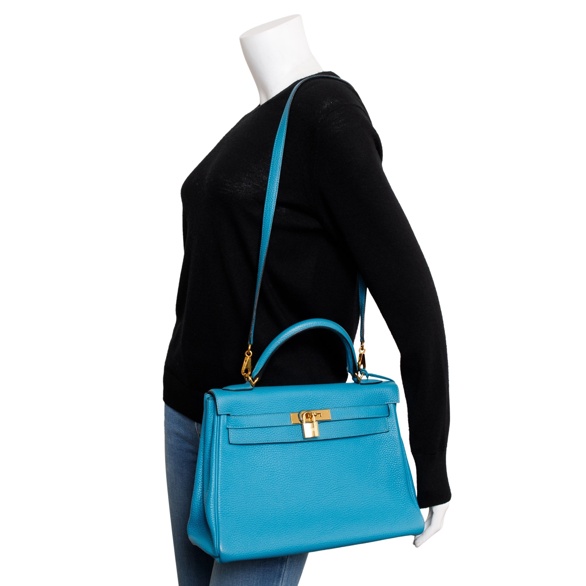 Hermes Bleu Izmir Clemence Kelly II Retourne 32 w/ Strap