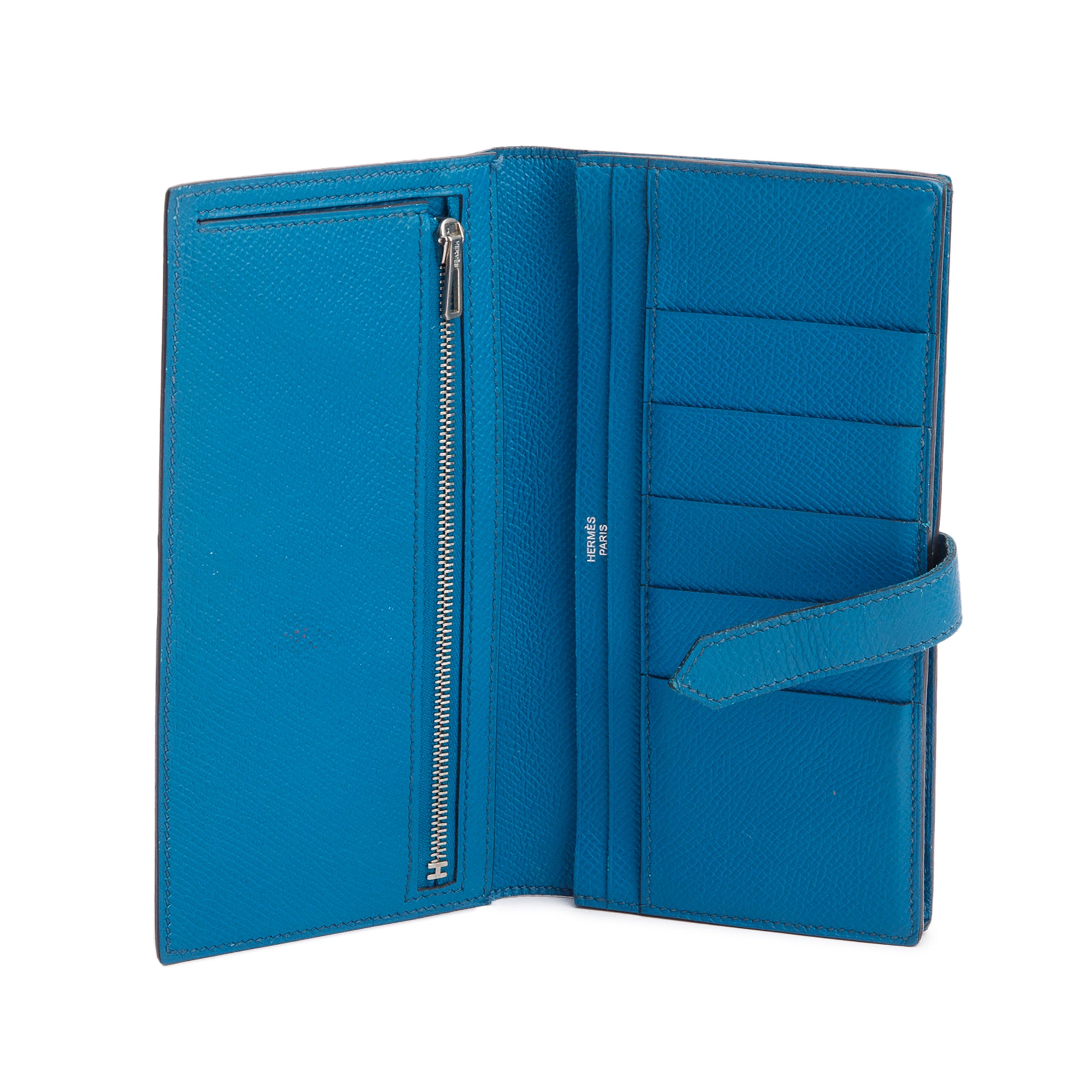 Hermes Bleu Izmir Epsom Leather Bearn Gusset Wallet w/ Box