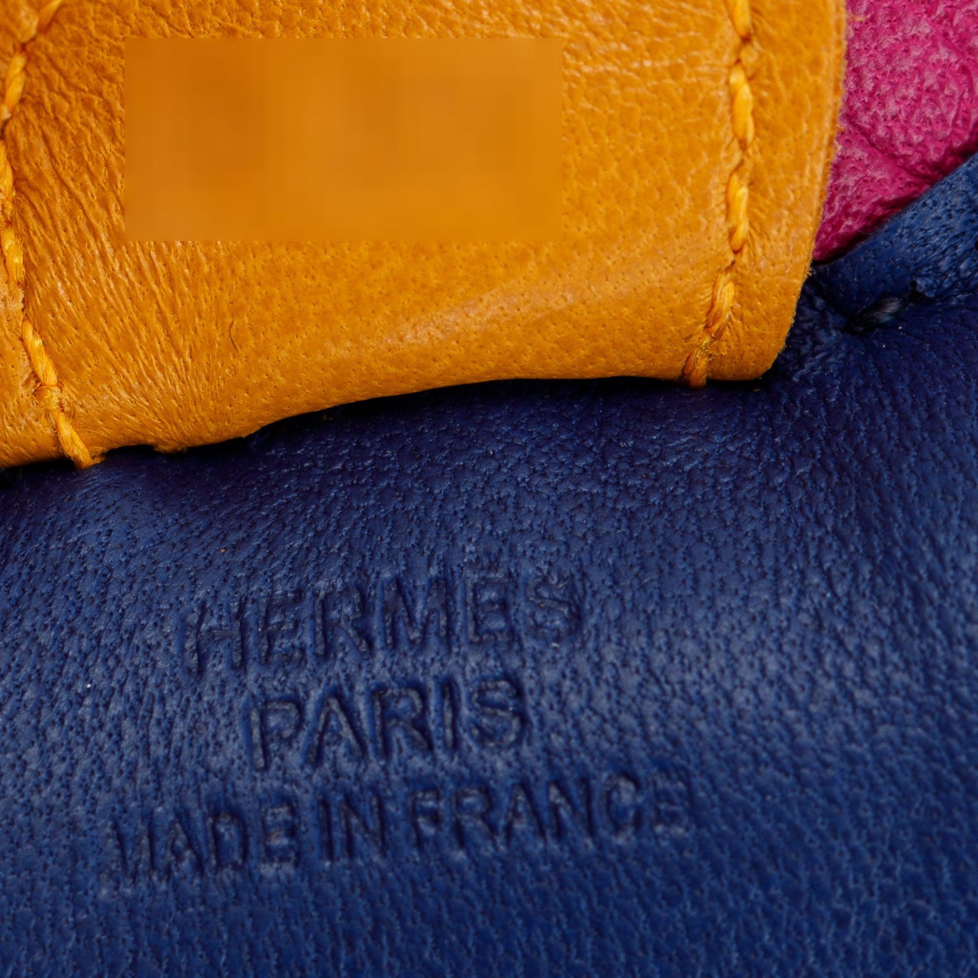 Hermes Bleu Sapphir Rose Poupre Naturel Bouton Milo Lambskin Leather Grigri Rodeo Horse Bag Charm PM