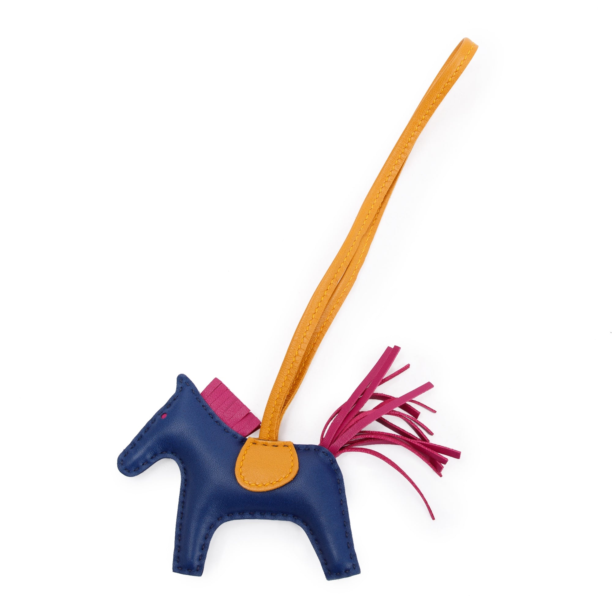 Hermes Bleu Sapphir Rose Poupre Naturel Bouton Milo Lambskin Leather Grigri Rodeo Horse Bag Charm PM