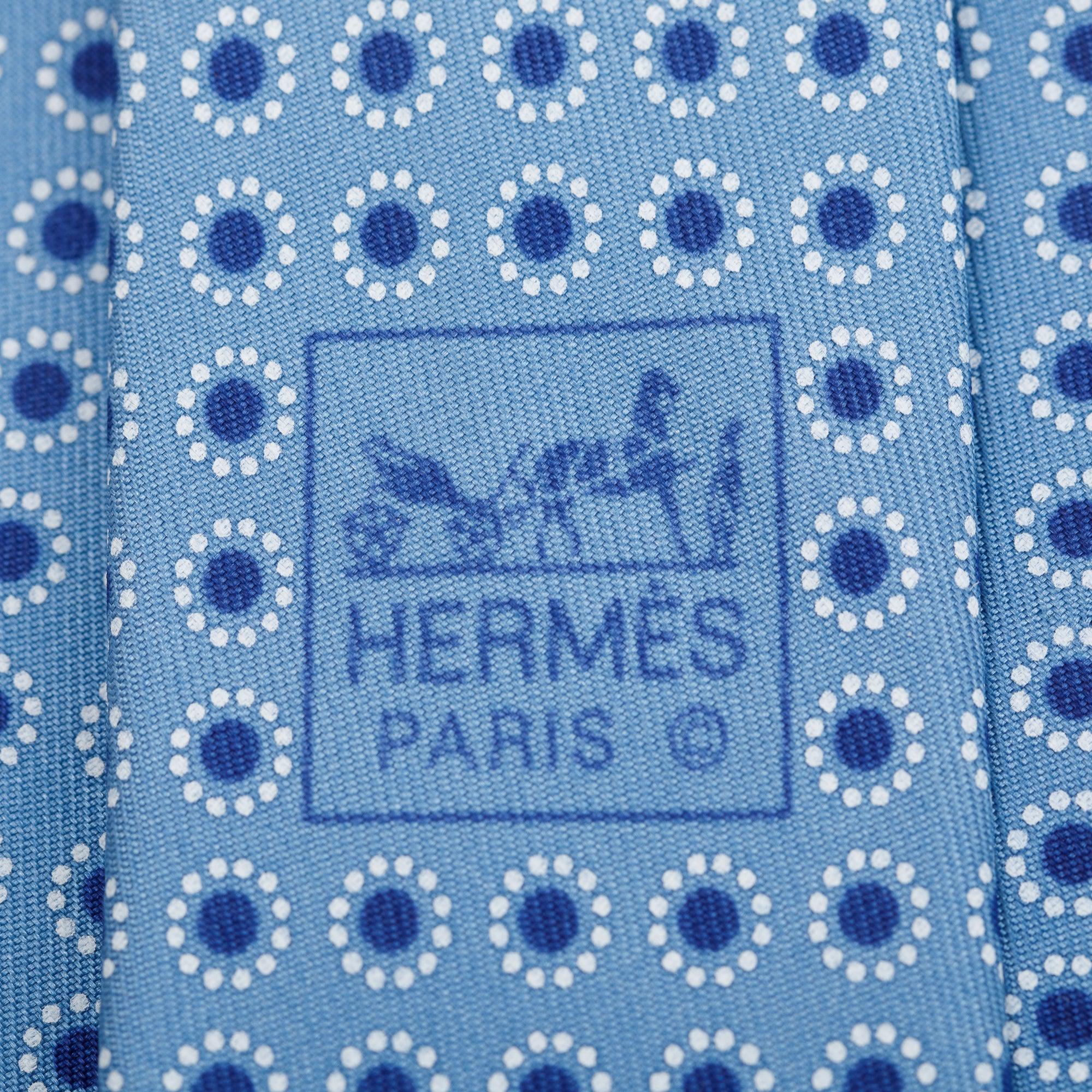 Hermes Blue 5357 OA Printed Silk Tie